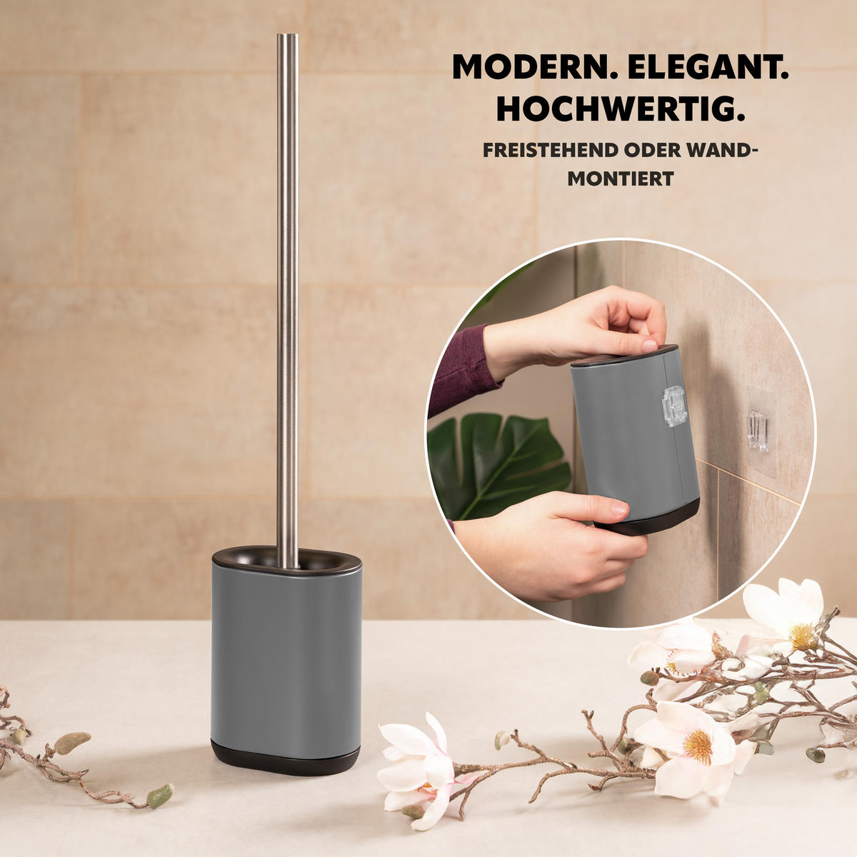 WC-GARNITUR BARBENA, grau, Kunststoff Edelstahl - Grau, Metall (11/53/4cm) - bremermann
