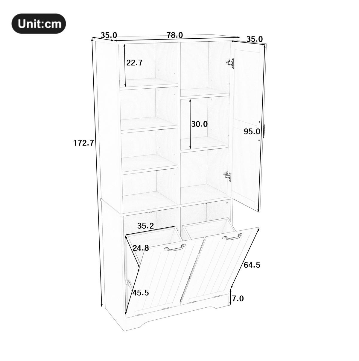 HOCHSCHRANK 78/35/172,7 cm aus MDF mit doppeltem Wäschekorb Weiß - Weiß, Holzwerkstoff (78/172.7/35cm) - Modenvie