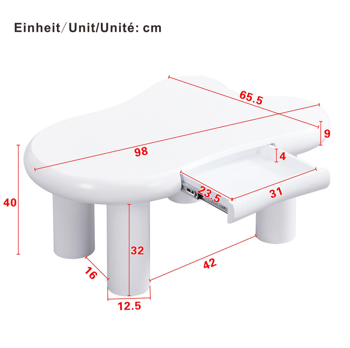 KONFERENČNÍ stolek 98/65,5/40 cm bílý z MDF s LED osvětlením a zásuvkou - bílá, kompozitní dřevo (98/65.5/40cm) - OKWISH