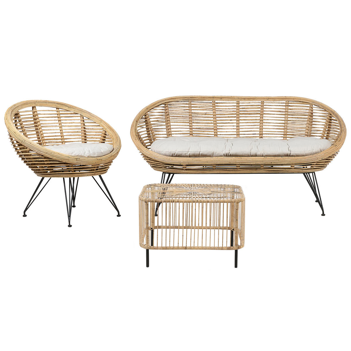 3-SITZER LOUNGE SET Rattan Natürlich Maratea/Cesenatico - Naturfarben, Naturmaterialen - Beliani