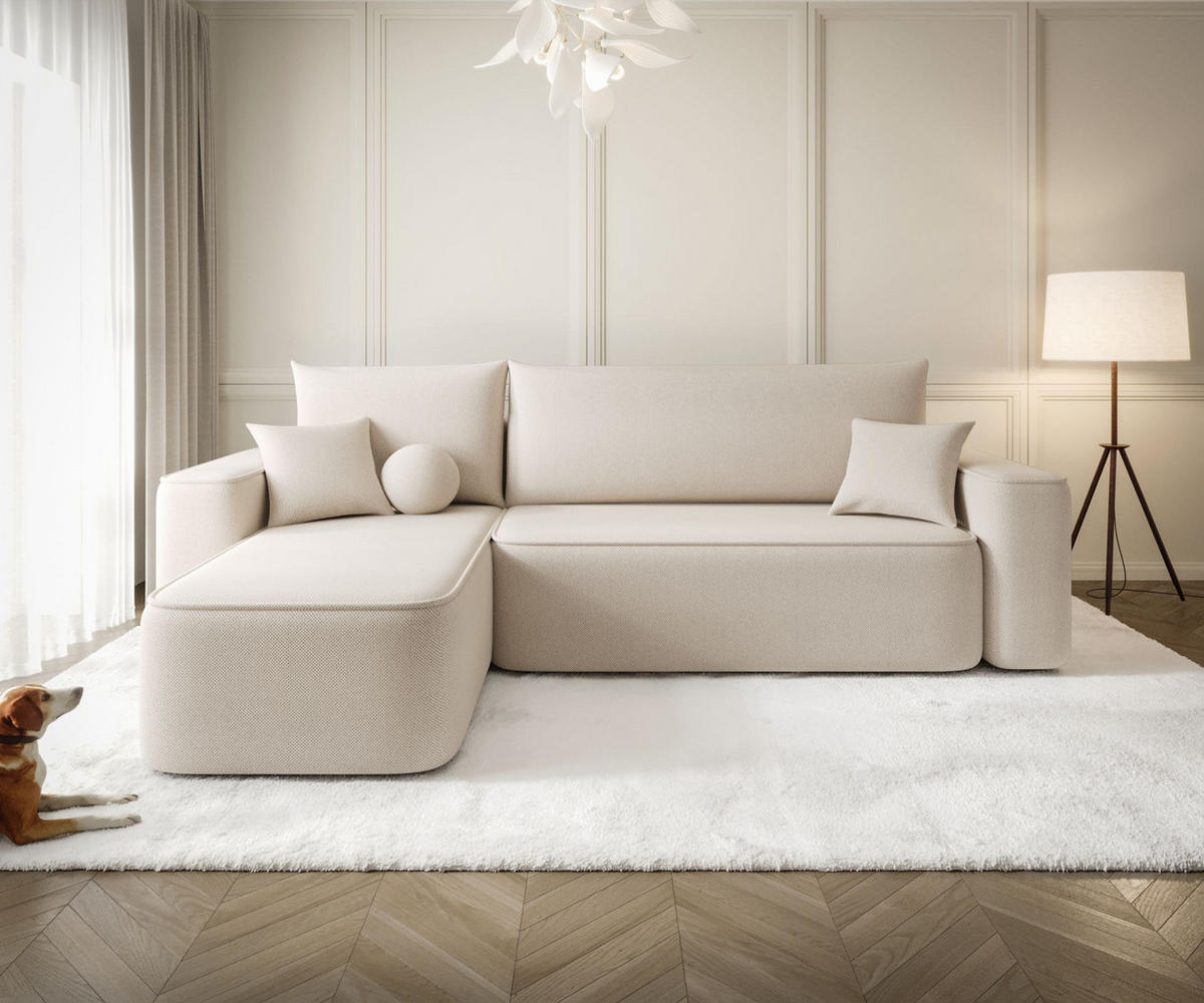 ECKSOFA TEXAS links beige Strickstoff Curio 9 - Schlaffunktion, Bettkasten - Beige, Textil (250/150cm) - Cornero