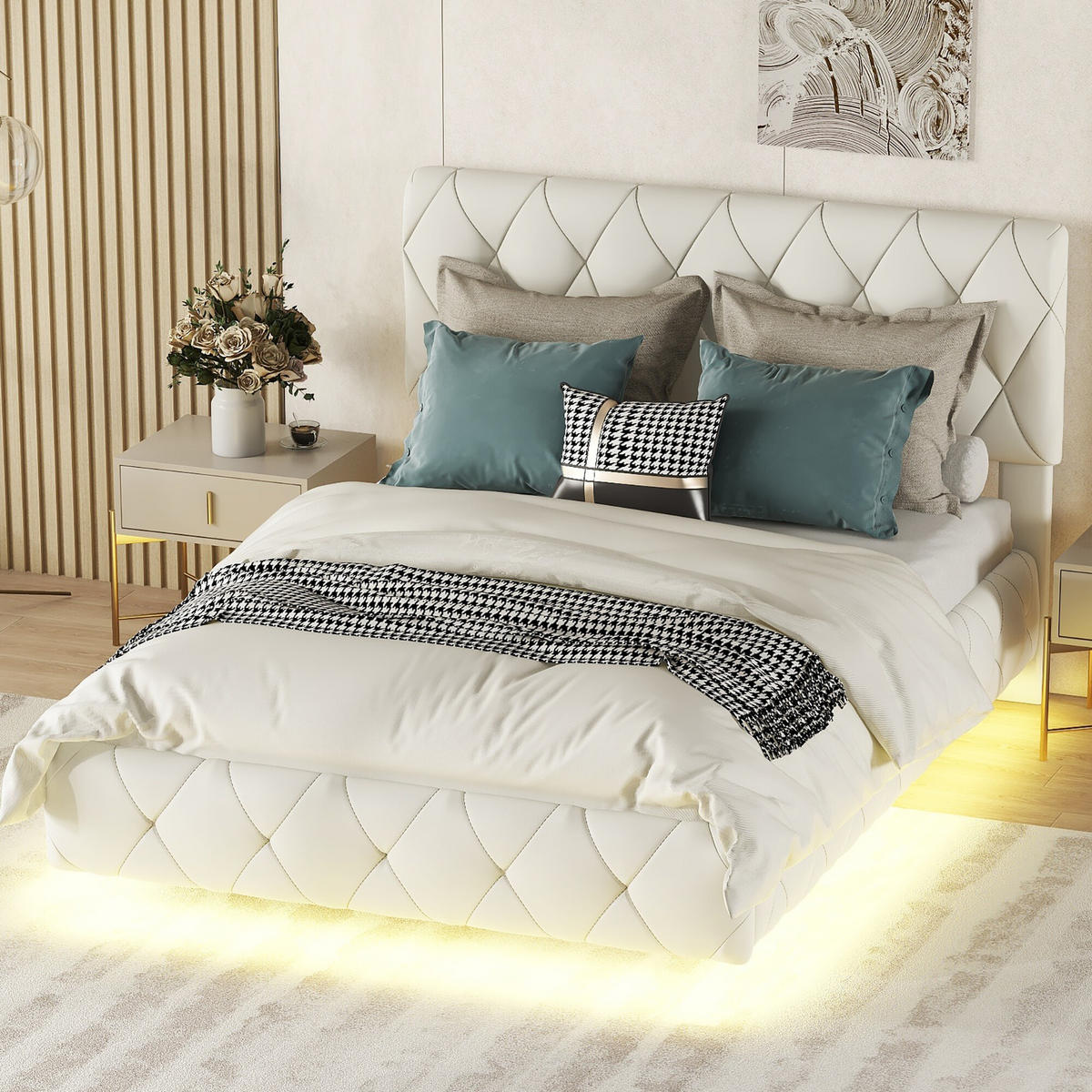 CANAPEA LAZY cu aspect de blană de teddy și scaun, moale și ergonomic - bej, compozit lemnos/metal - Urban Meuble