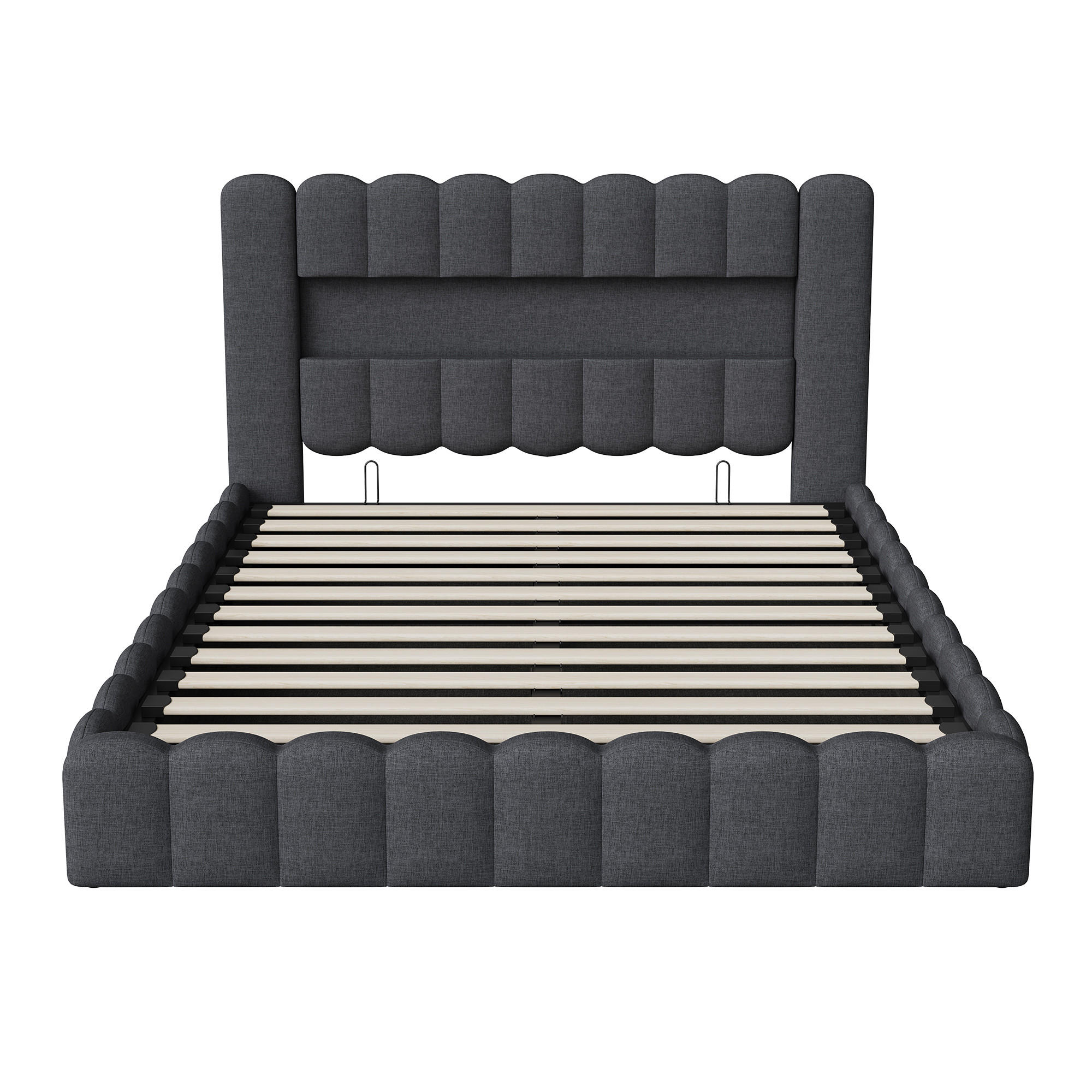 POLSTERBETT 160 x 200 cm mit LED und USB, Lattenrost, Leinen, Grau - Grau, Metall (160/200cm)
