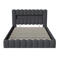 POLSTERBETT 160 x 200 cm mit LED und USB, Lattenrost, Leinen, Grau - Grau, Metall (160/200cm)