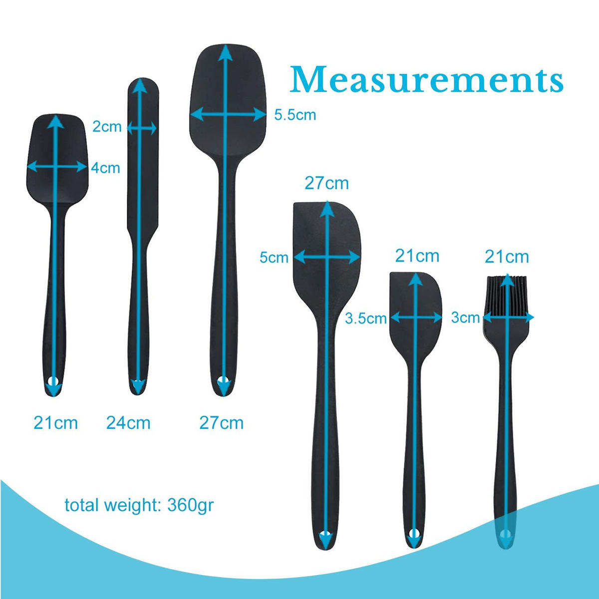 SPATEL-SET (6-tlg.) - Schwarz, Kunststoff (6/2/26.9cm) - Intirilife