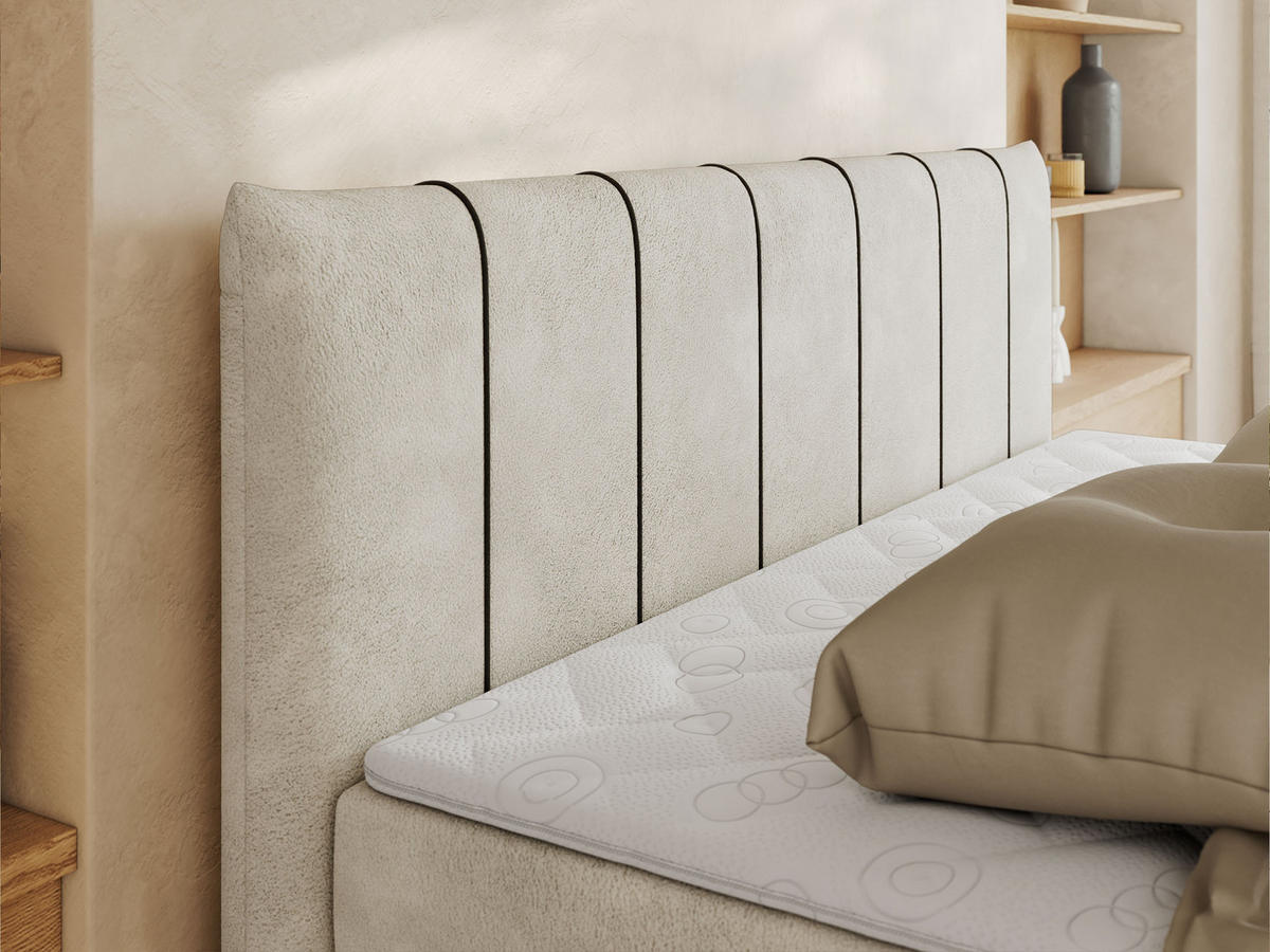 BOXBETT DRINEA 160/200 - Hellbeige Velours - H4 - Beige, Textil (160/200cm) - MKS