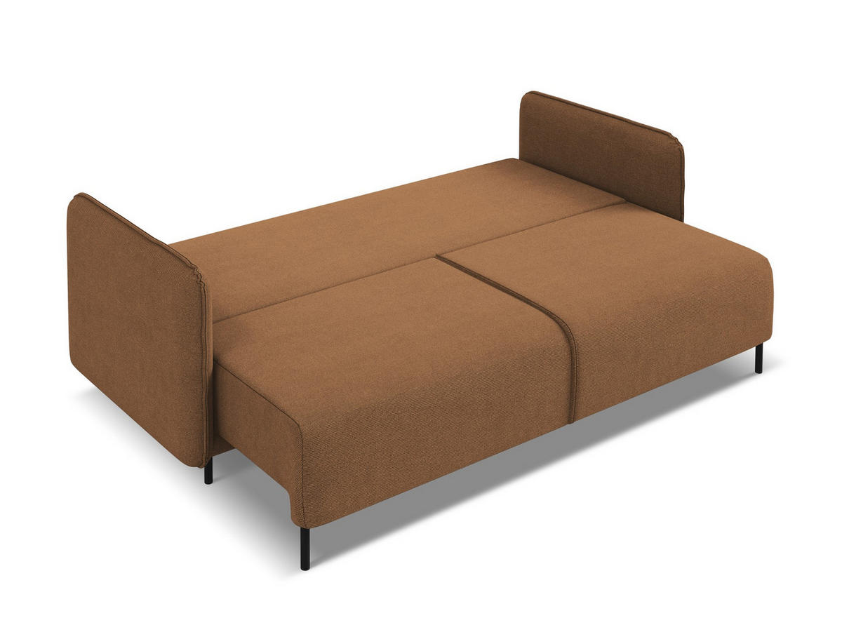 3-SITZER SOFA mit Schlaffunktion Strukturstoff Stoff Orange - Terra cotta/Schwarz, Holz/Textil (226/90/92cm) - Makamii