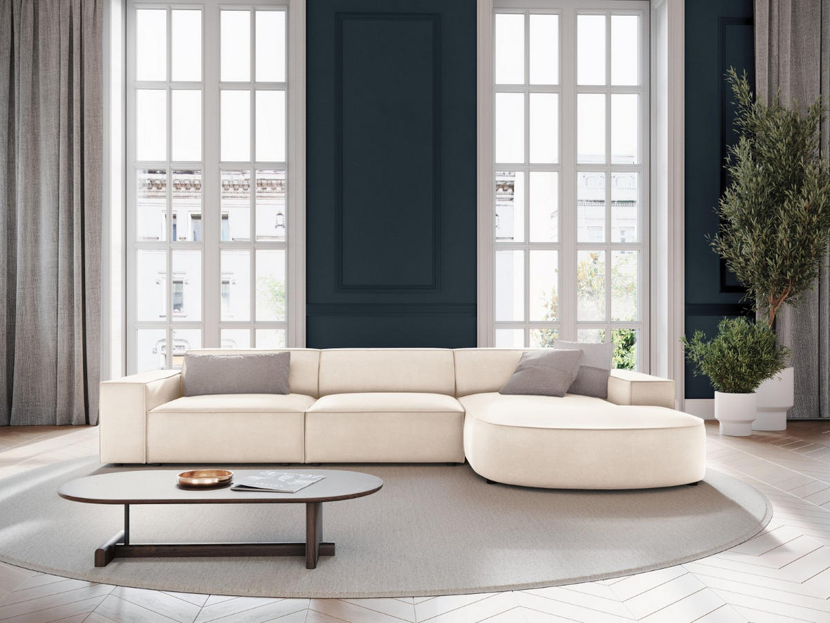 ECKSOFA rechts Jodie aus Samt leichtes beige 4 Sitzplätze - Beige, Textil (166/284cm) - Micadoni