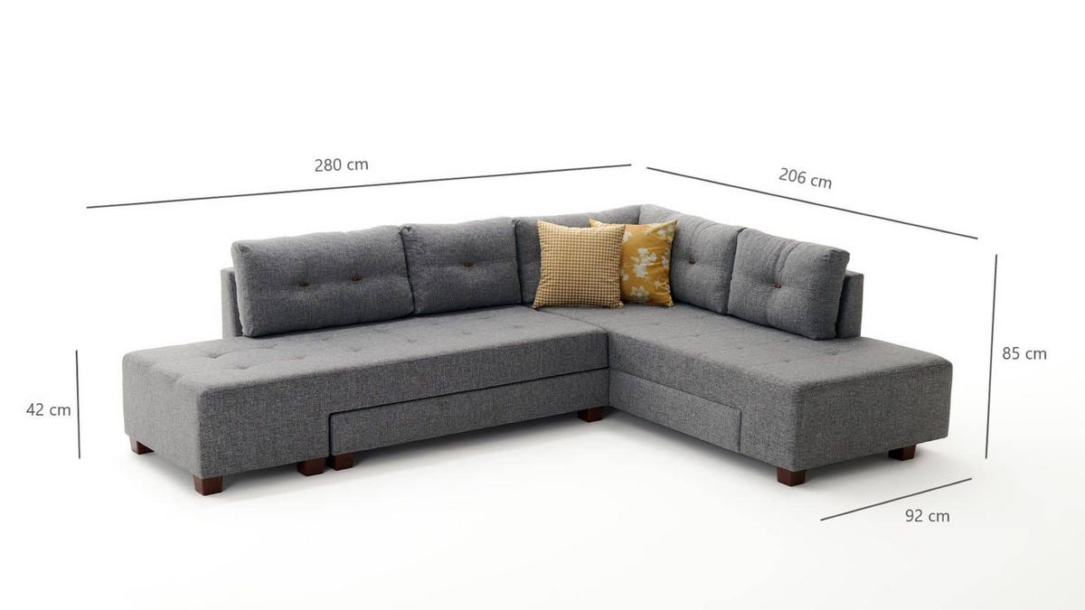 ECKSOFA mit rollbarer Schlaffunktion - Walnussfarben/Grau, Holzwerkstoff/Kunststoff (206/280cm) - myHomelando