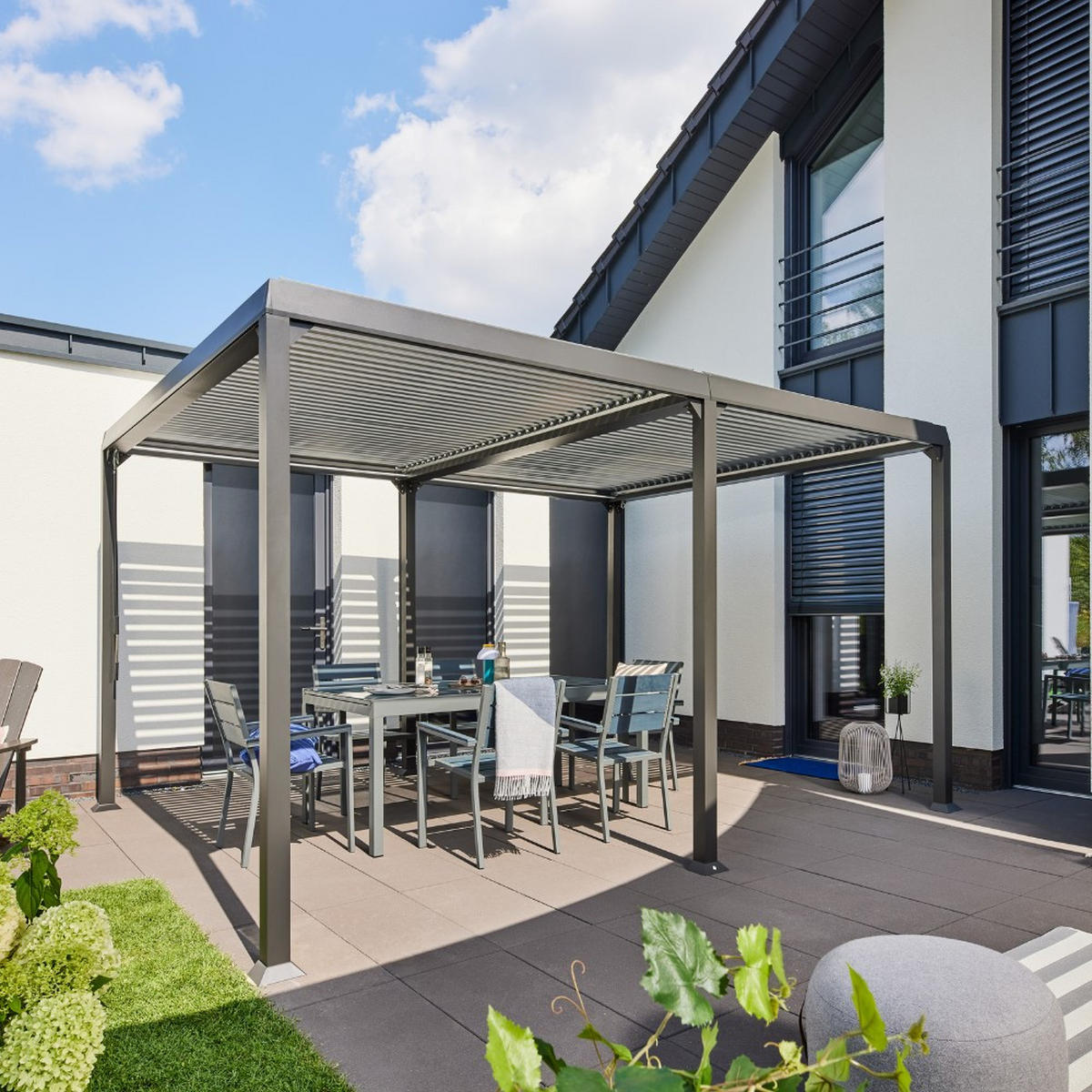 LAMELLENPAVILLON CANNES - Anthrazit, Metall (400/223/303cm) - Home Deluxe
