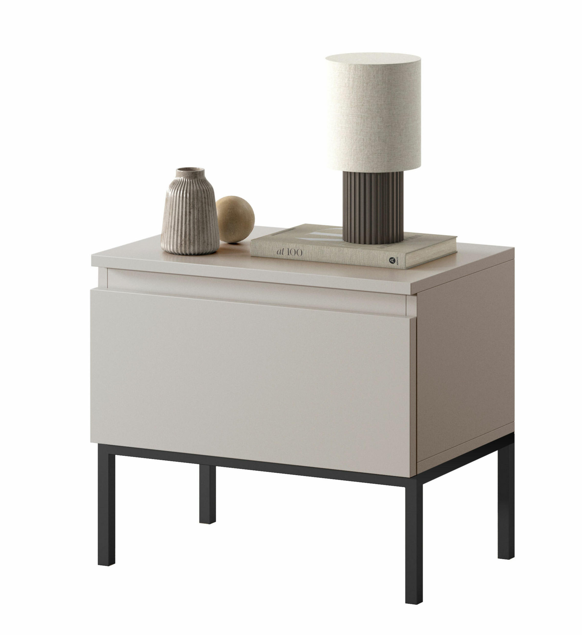 NACHTSCHRANK Bemmi Beige mit schwarzen Beinen - Beige/Schwarz, Holzwerkstoff/Metall (49/43/32cm) - Selsey