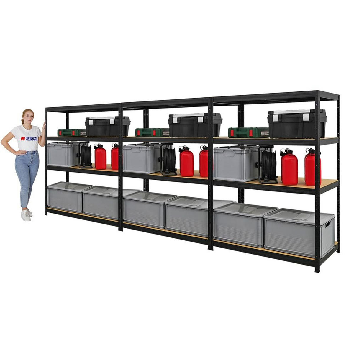 SCHWERLASTREGAL Big Elephant 3er-Set mit 3x 160x120x60 cm Fachlast 200 kg Schwarz - Schwarz, Metall (360/160/60cm) - PROREGAL