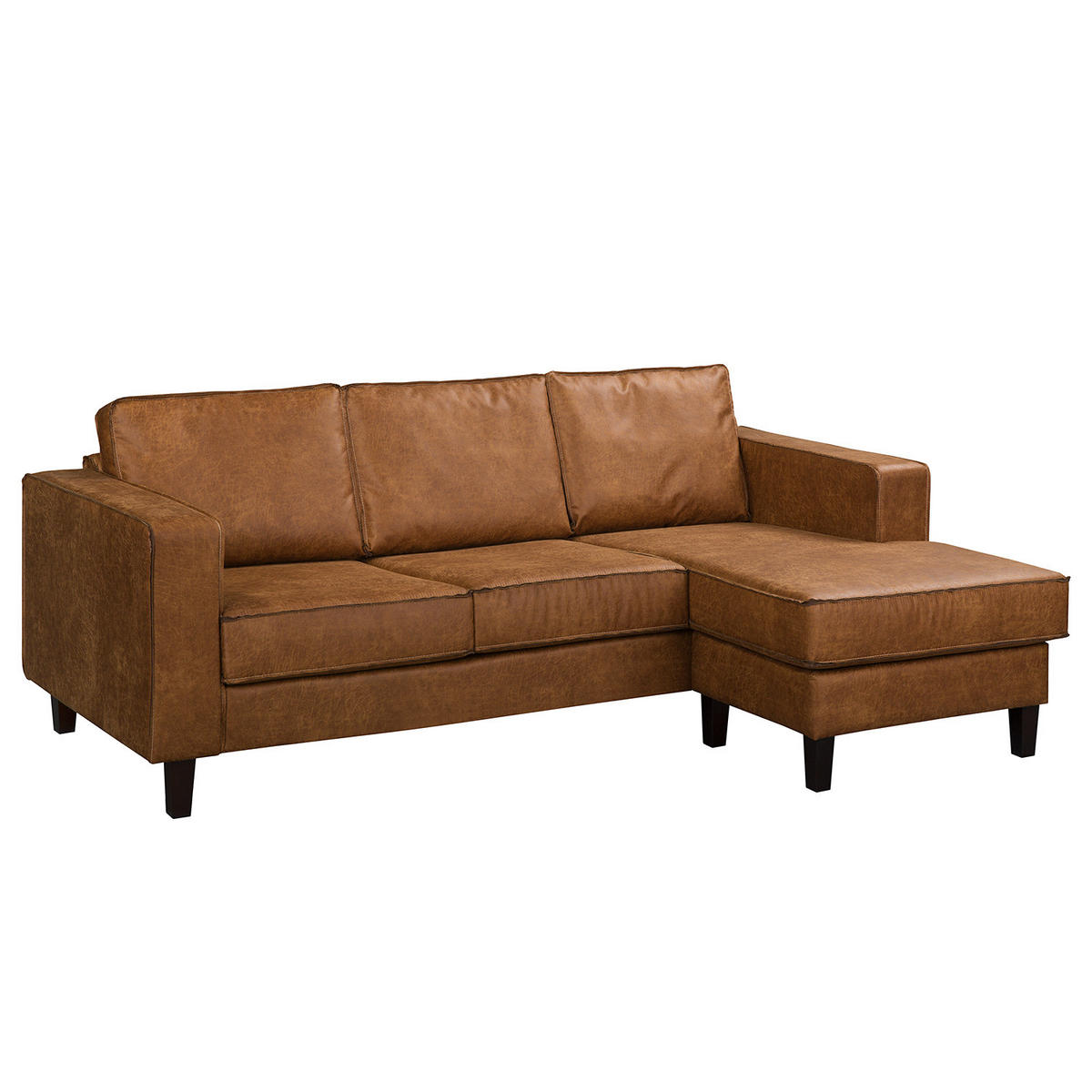 2-SITZER ECKSOFA mit Longchair - Cognac/Schwarz, Buchenholz/Textil (214/140cm) - home24