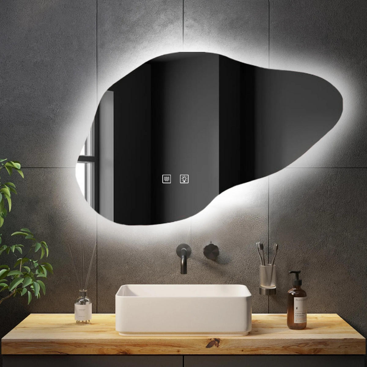 SPIEGEL Rea P11229 Led Cloud B 100x70cm - Grau, Glas (100/70/70cm) - REA