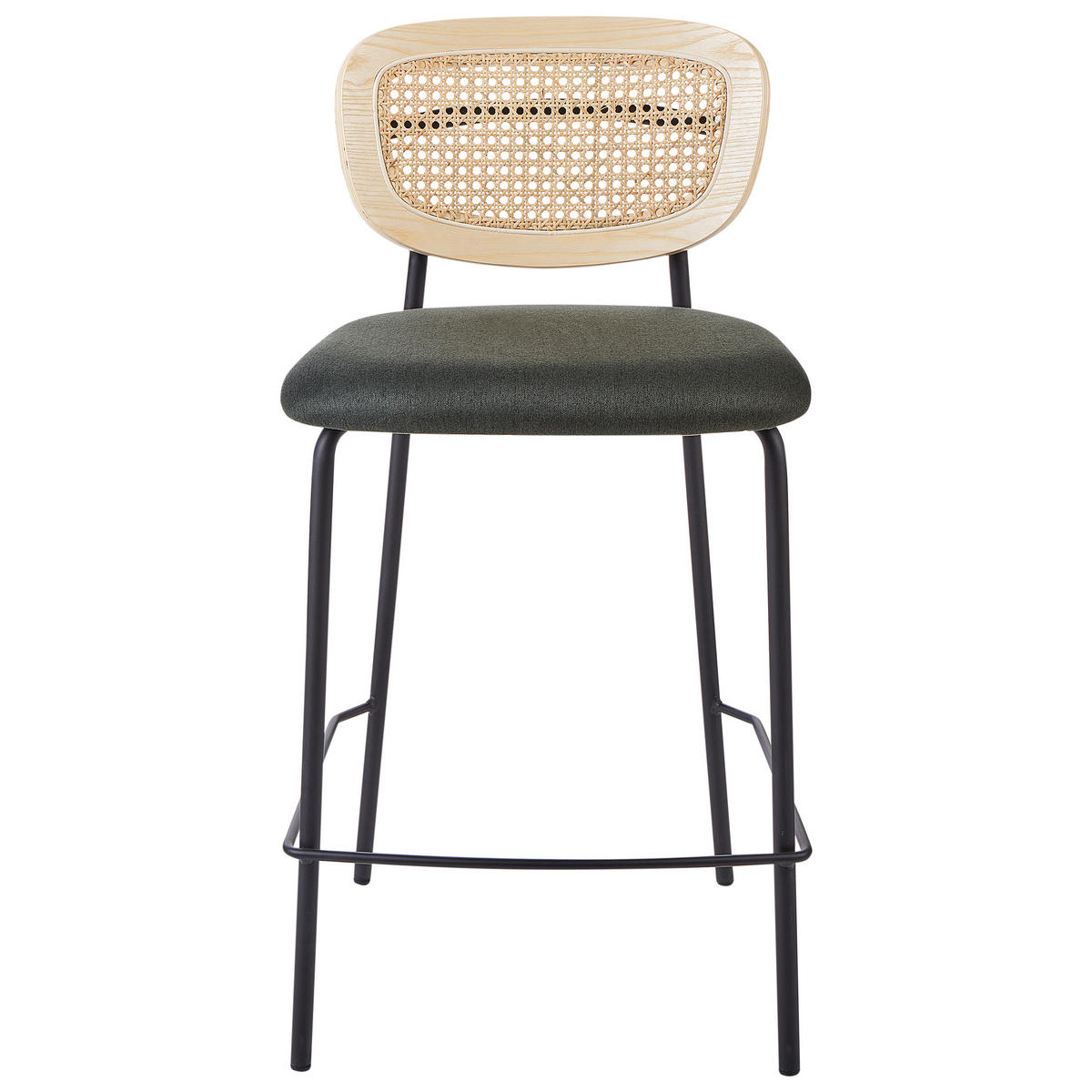 BARSTUHL 2er-Set Rattan Dunkelgrün Mayetta - Schwarz/Naturfarben, Textil (45/90/43cm) - Beliani