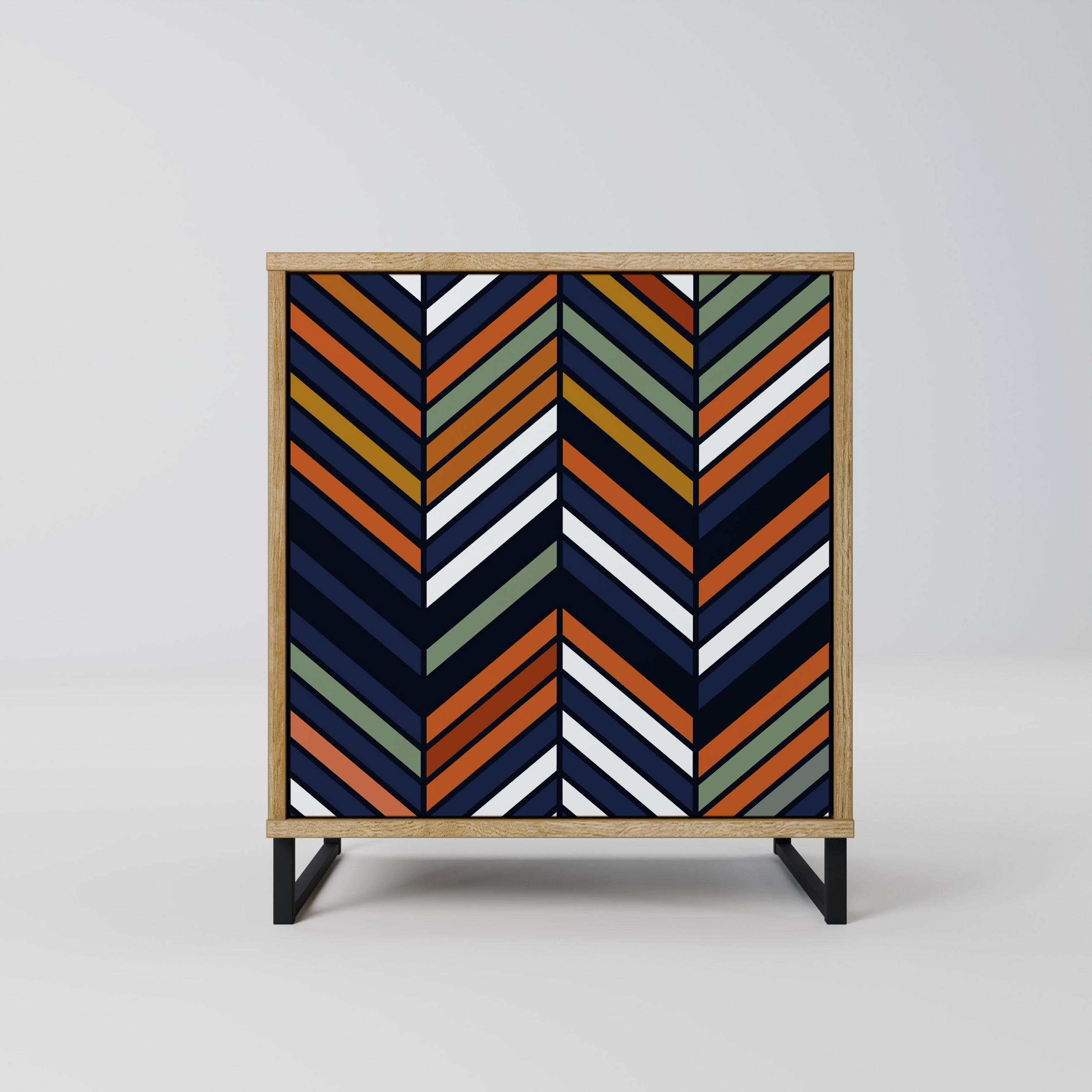 SIDEBOARD VIBRANT PATCHWORK, Eichefarben, 57,5x42x67,5 cm, Schwarze Metall-Rahmenfüße - Eichefarben/Multicolor, Holzwerkstoff/Metall (57.5/67.5/42cm) - SpaceRebels