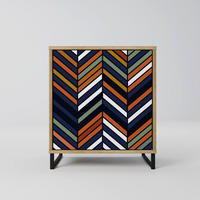 SIDEBOARD VIBRANT PATCHWORK, Eichefarben, 57,5x42x67,5 cm, Schwarze Metall-Rahmenfüße - Eichefarben/Multicolor, Holzwerkstoff/Metall (57.5/67.5/42cm) - SpaceRebels