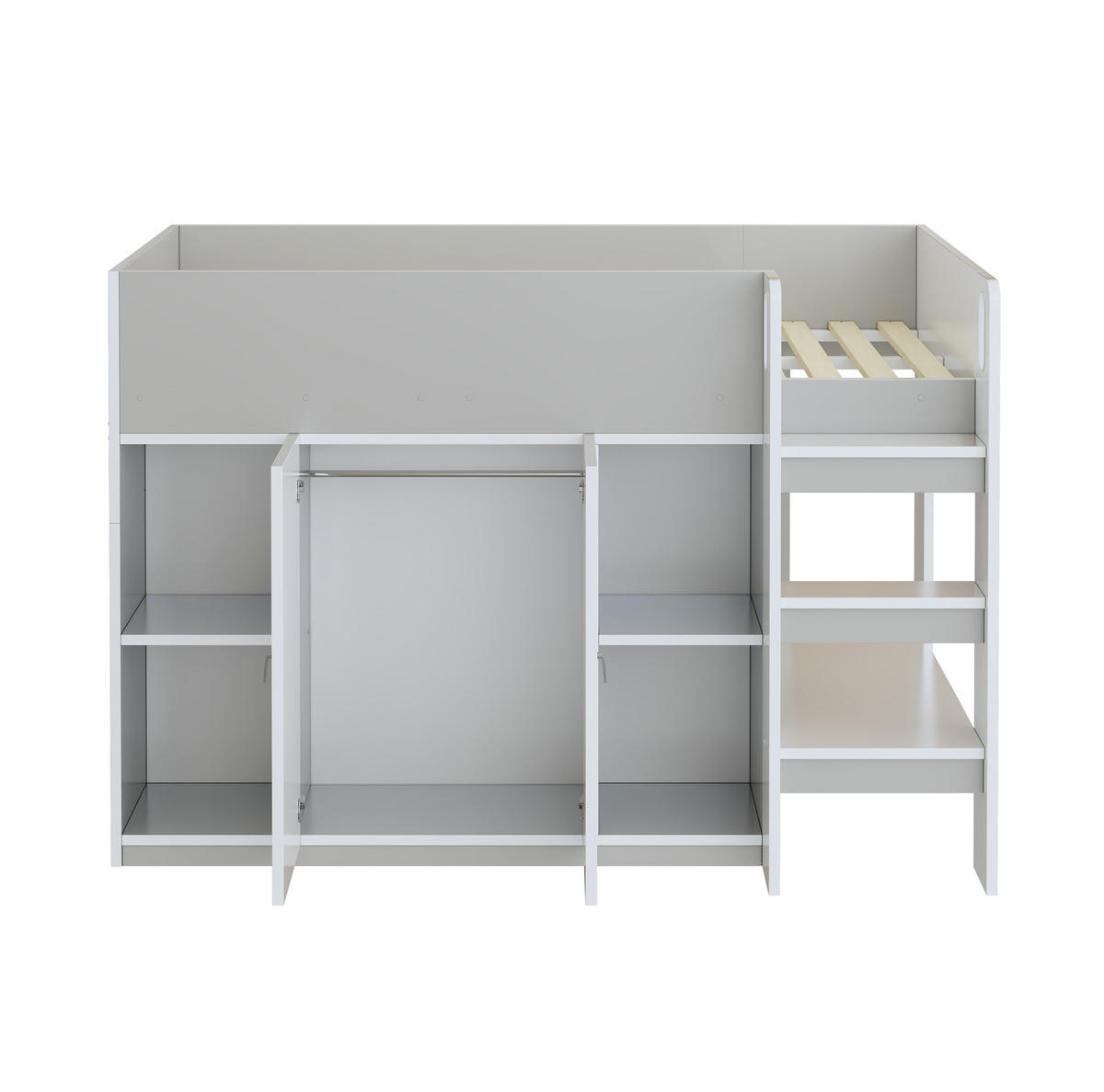 HOCHBETT aus Spanplatte 90x200 cm Weiß/Grau mit Schrank, Regalen und Stauraum - Grau, Holz (90/200cm) - IVMEU