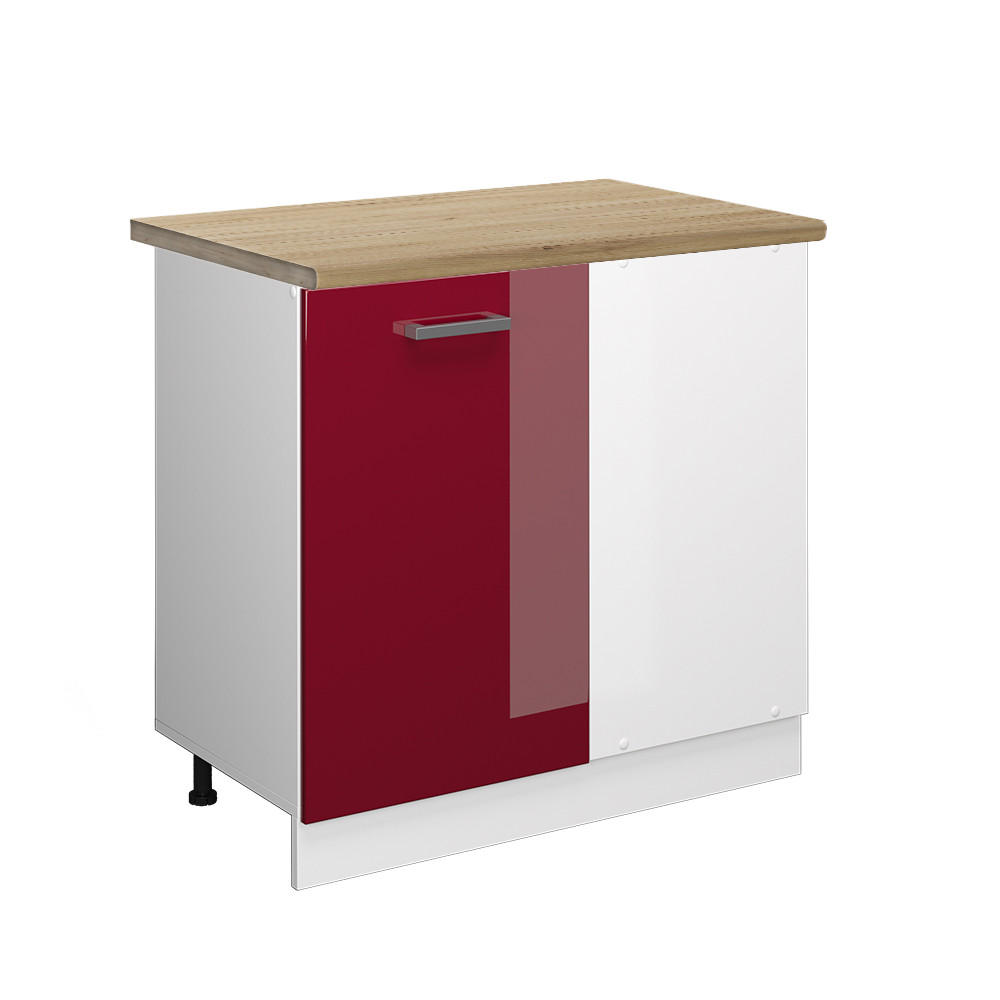 ECKUNTERSCHRANK R-Line Rot Hochglanz 86 cm , AP Eiche - Bordeaux/Rot, Holzwerkstoff (86/81.6/60cm) - Vicco