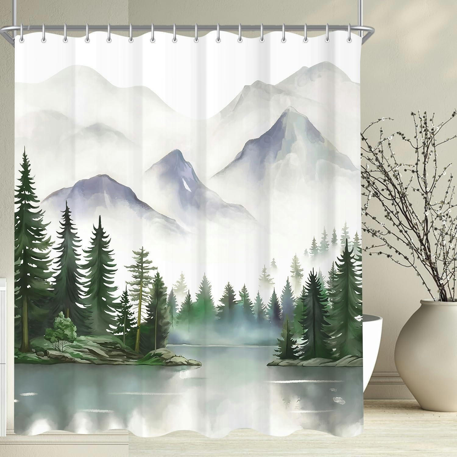 DUSCHVORHANG Berge 240 x 200 cm Textil Wasserabweisend Waschbar - Multicolor, Textil (240/200cm)