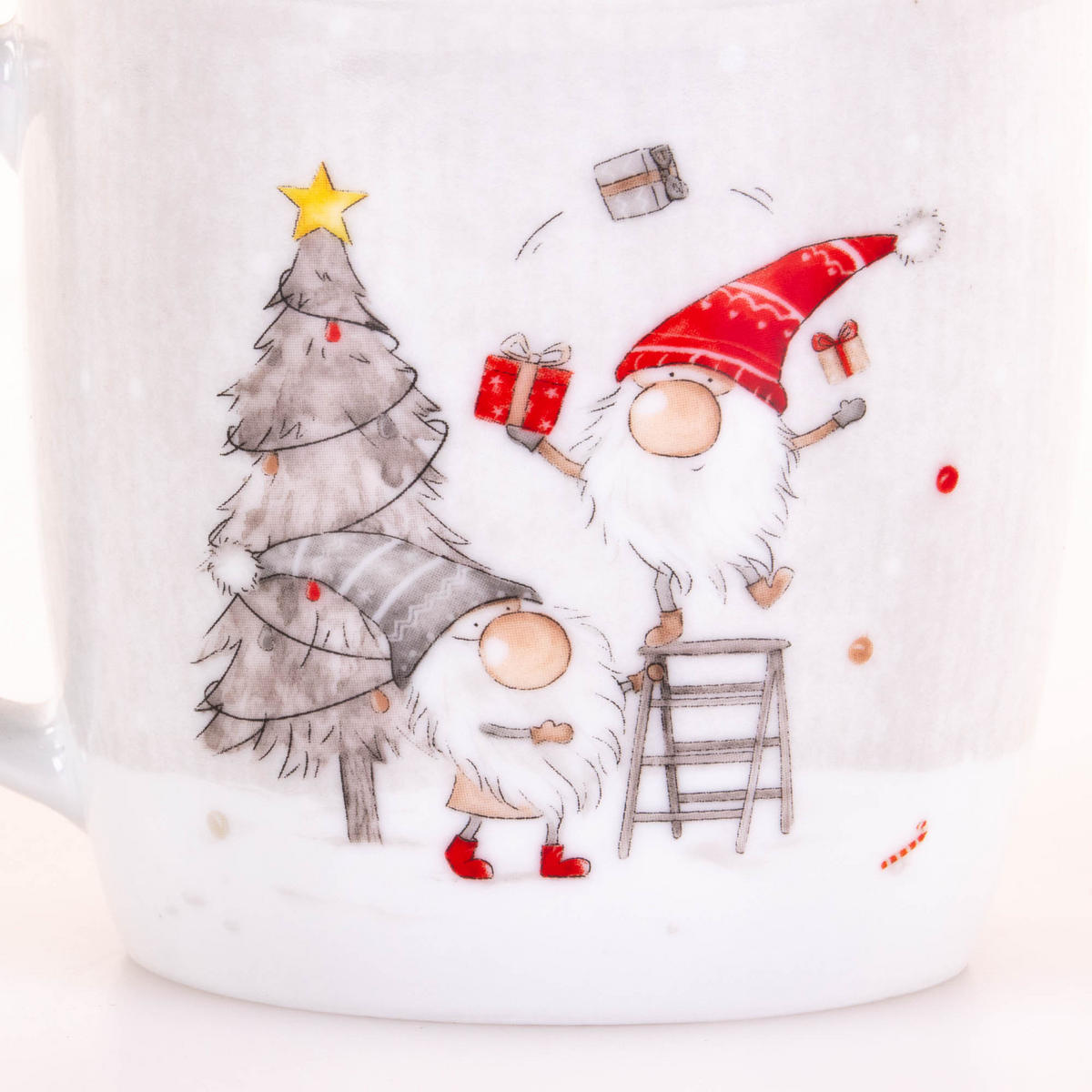 BECHER mit Wichtelmännchen Fiete 330 ml 12,5/8,7/8,7 cm - Weiß, Keramik (8.7/8.7/12.5cm) - Boltze Home