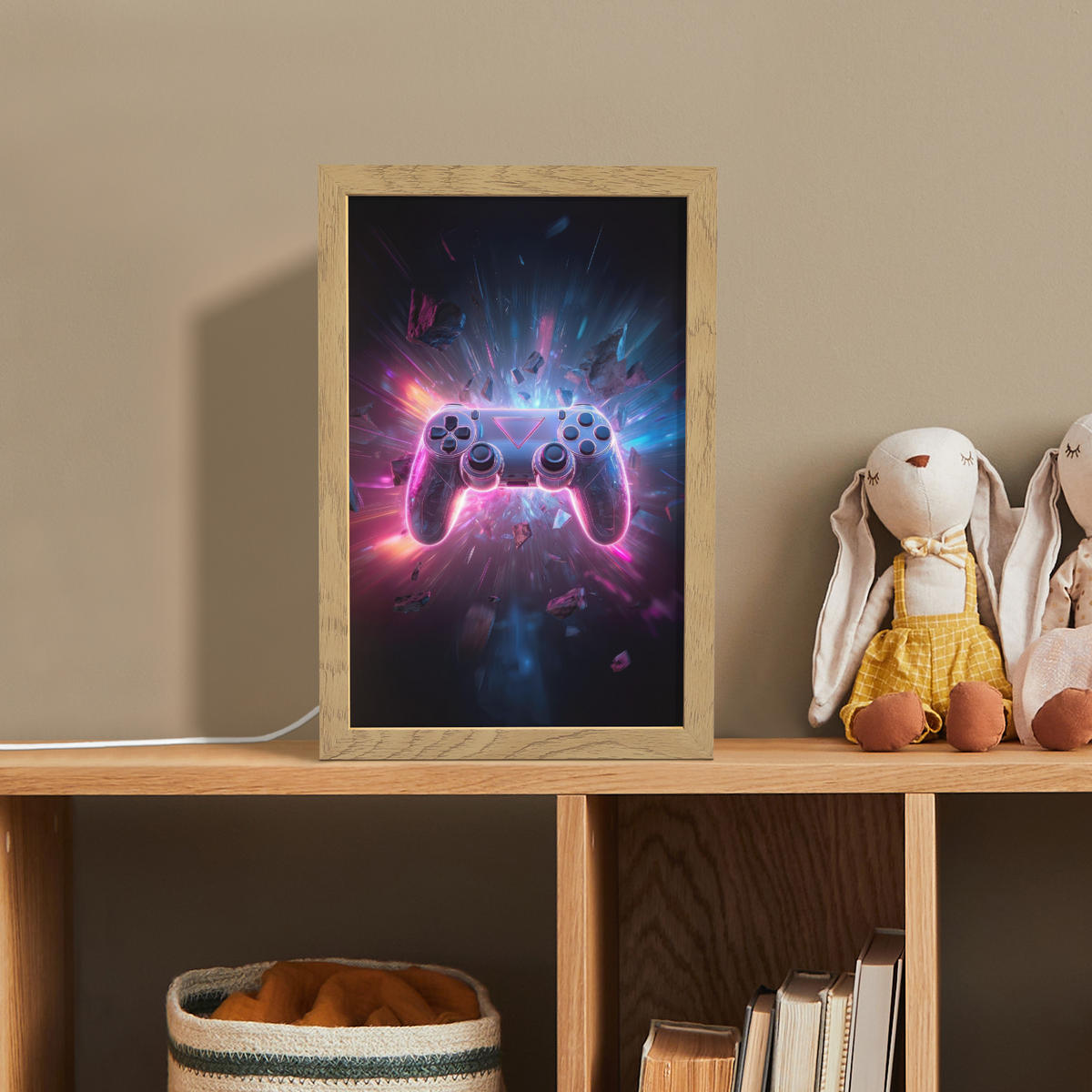 NACHTTISCHLAMPE Controller - Neon - Explosion - Abstrakt 20x30 cm - Violett, Holzwerkstoff (8/20/30cm)