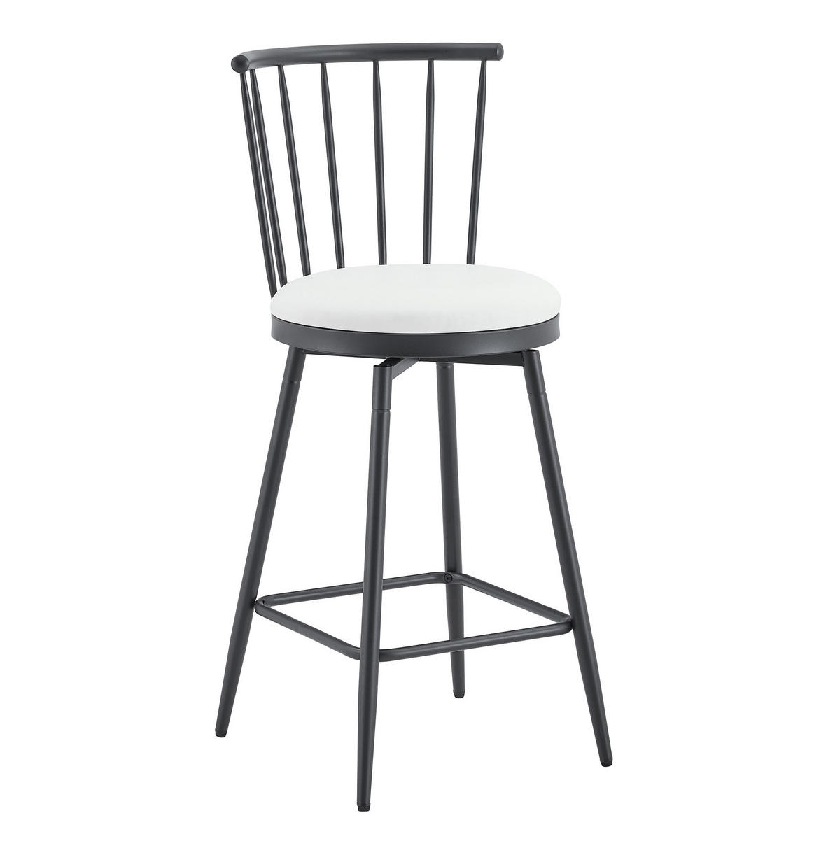 BARHOCKER Weiß mit gepolstertem Kunstledersitz und Fußstütze - Weiß, Metall (39/96/39cm) - MIVRAY