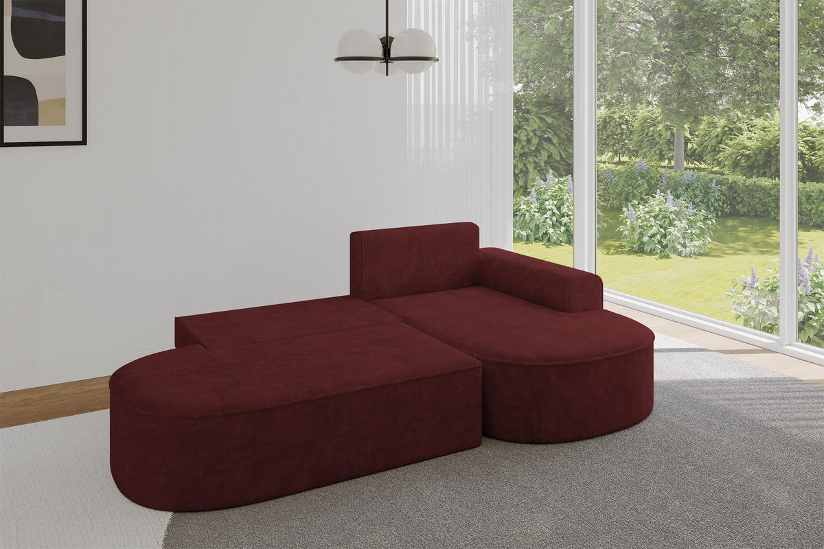 ECKSOFA mit Schlaffunktion und Bettkasten Ottomane Rechts MARI-L1-S - 283x167x85 cm Bordeauxrot Velours - Bordeaux/Schwarz, Holzwerkstoff/Kunststoff (167/283cm) - ALTDECOR