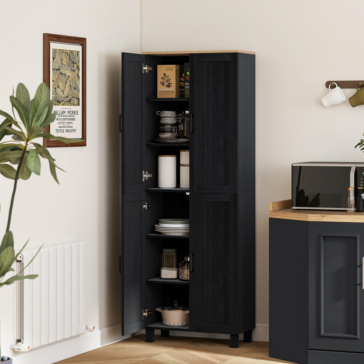 HIGHBOARD DE-11291 4 Türen & verstellbare Böden Schwarz - Schwarz, Holzwerkstoff (30/170.5/60cm) - ComfortXL