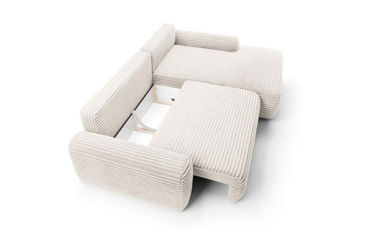 ECKSOFA OSSO Creme Velours-Stoff mit Schlaffunktion - Creme, Holz (264/162cm) - MASSENO
