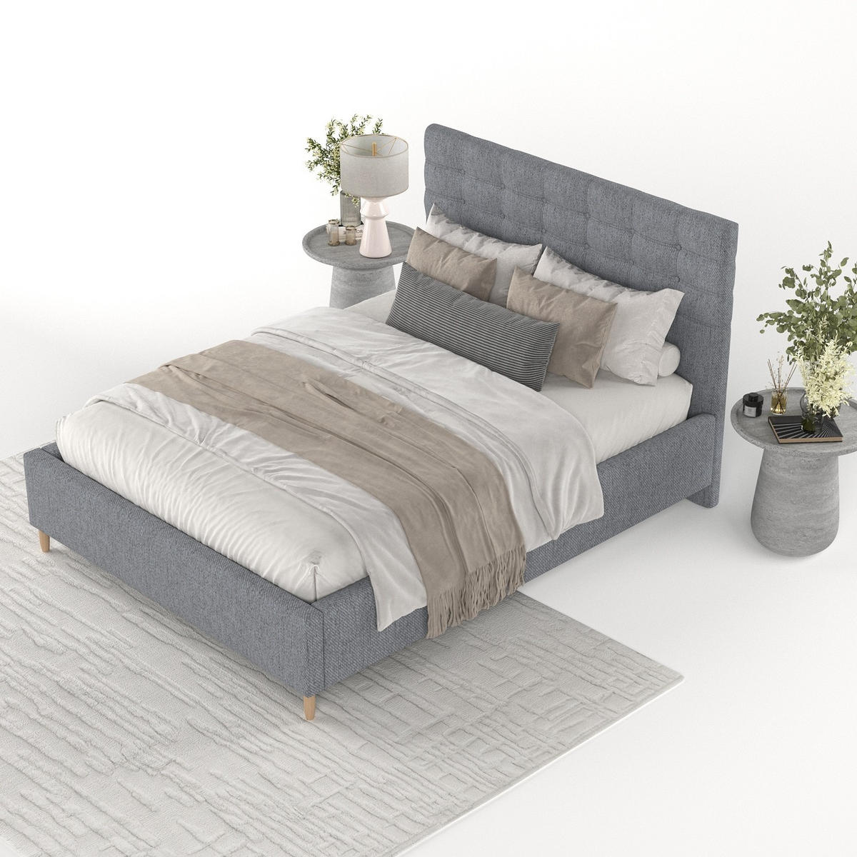 POLSTERBETT Soma 120/200 cm Grau im Neve Stoff - Naturfarben/Grau, Holz/Holzwerkstoff (120/200cm) - AltaBeds