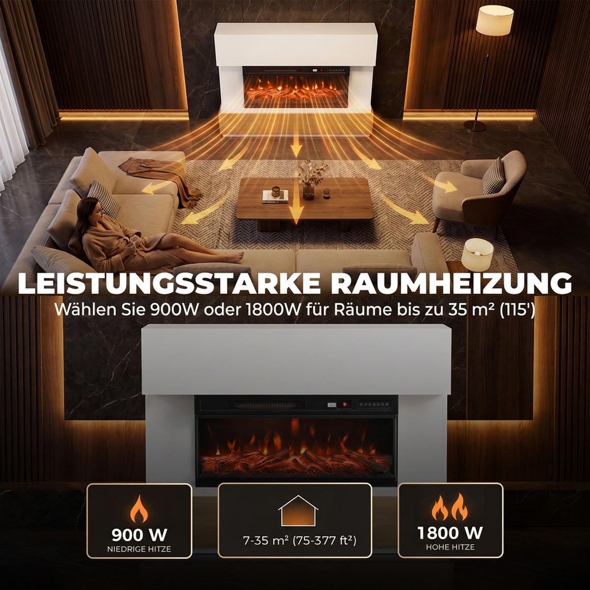ELEKTROKAMIN Spanplatte Stahl Weiß - Weiß, Holzwerkstoff (31/86/117cm) - HOMCOM
