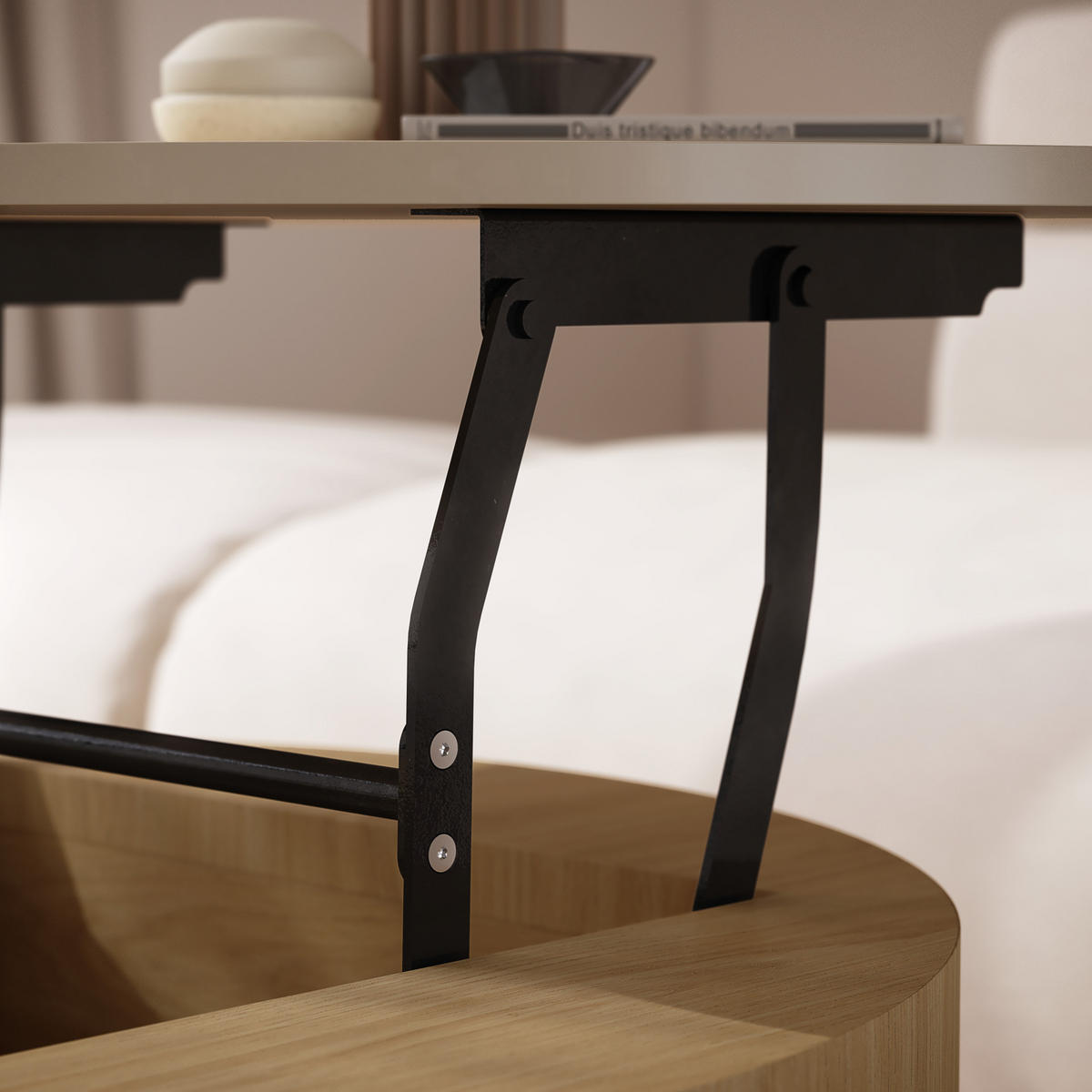 COUCHTISCH rund aufklappbar höhenverstellbar Stauraum 79/79/42 cm - Eichefarben/Beige, Holzwerkstoff (79.5/79.5/42.7cm) - designimpex