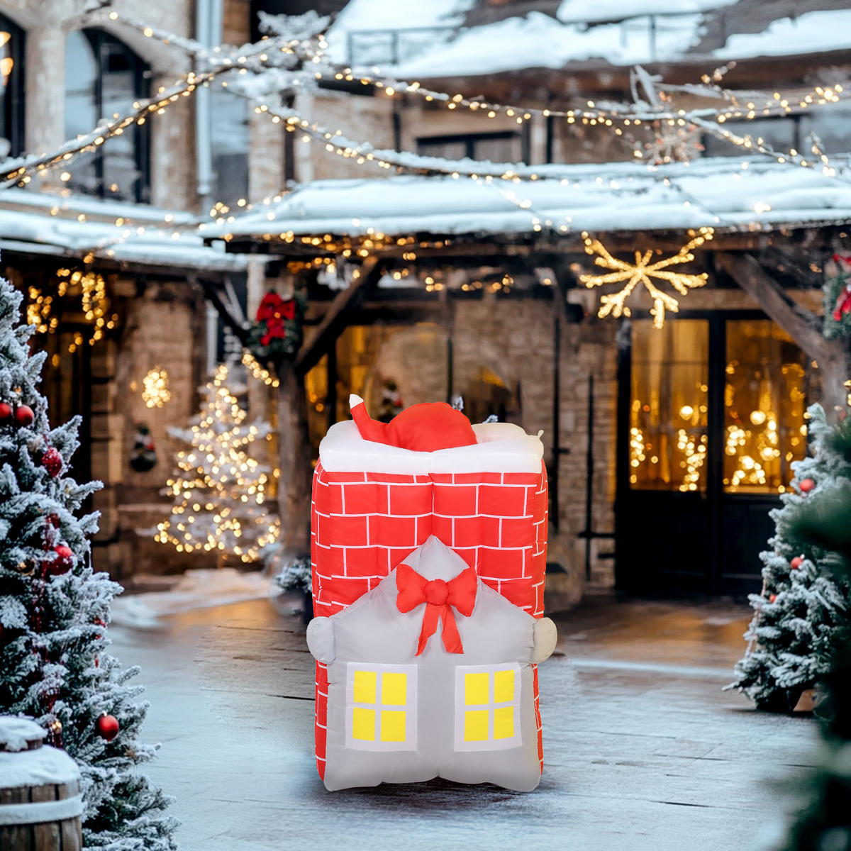 AUFBLASBARER Weihnachtsmann 210cm Weihnachtsdeko mit Hebebühne LED-Lichtern - Multicolor, Textil (80/210/90cm) - Outsunny