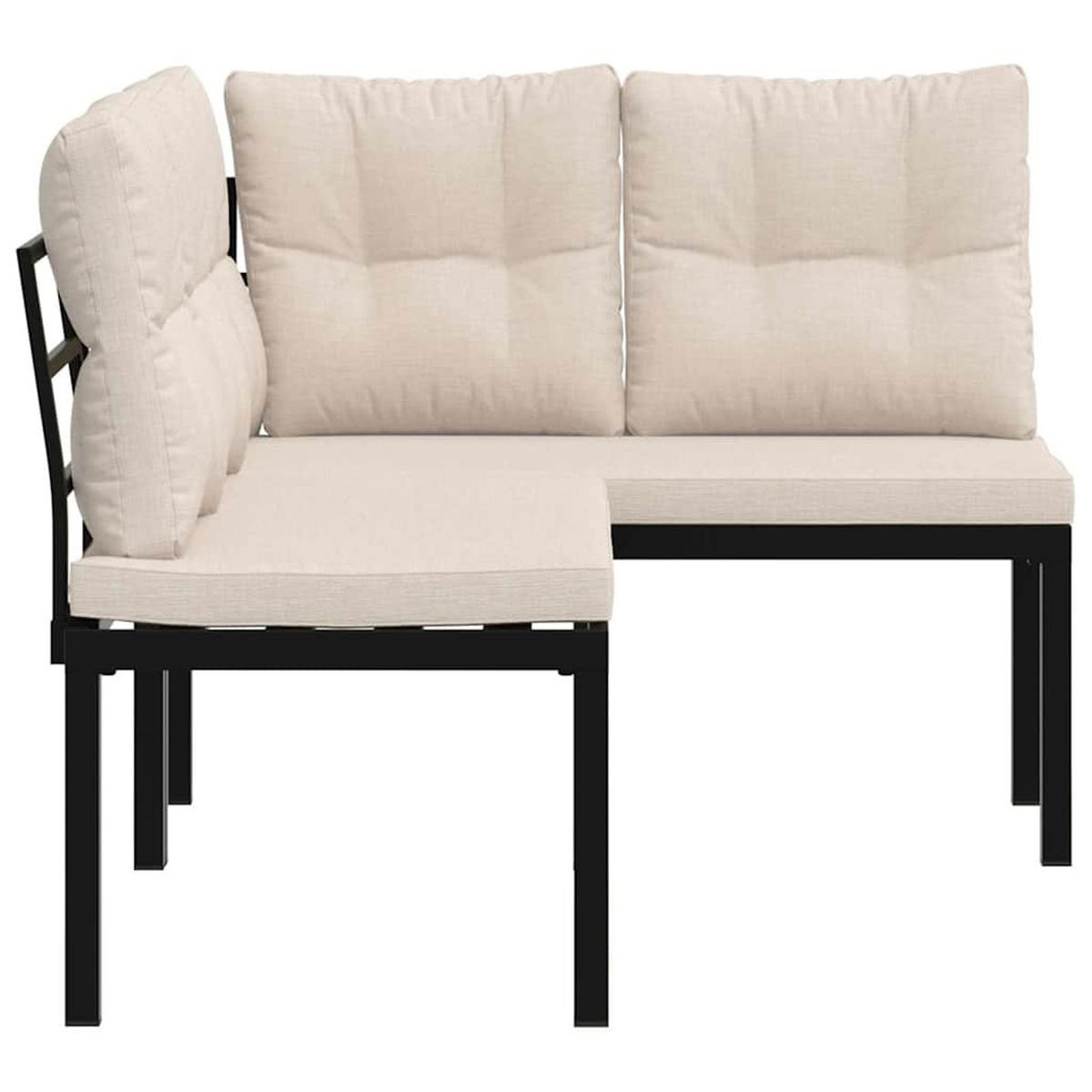 GARTENBÄNKE mit Kissen 2 Stk. Schwarz Pulverbeschichteter Stahl - Schwarz, Metall (118/78/63cm) - furnicato