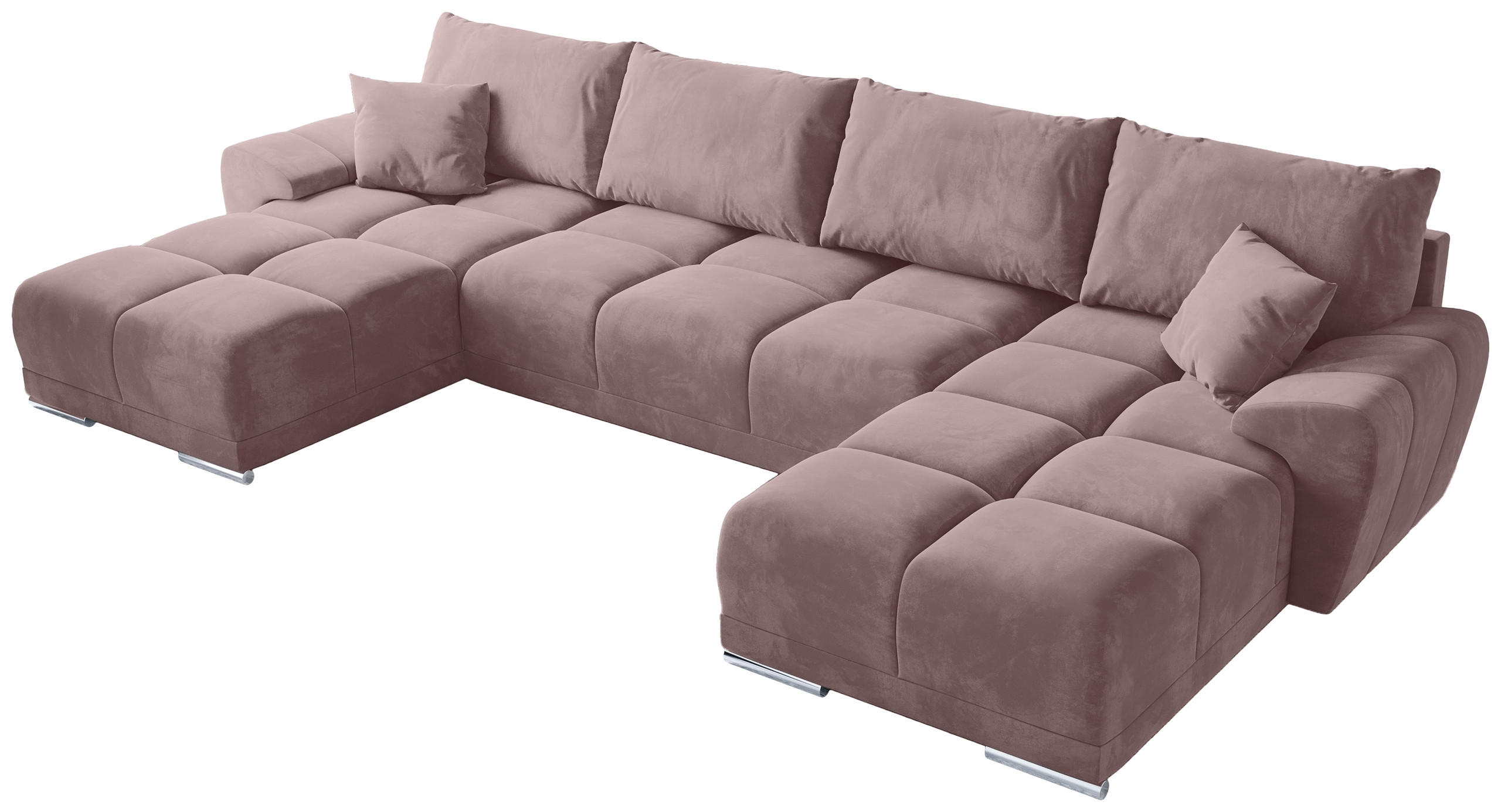 WOHNLANDSCHAFT Nubes mit Schlaffunktion Puderrosa Plüsch - Silberfarben/Rosa, Kunststoff/Textil (372/85/184cm) - Bromarkt