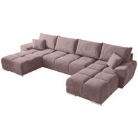 WOHNLANDSCHAFT Nubes mit Schlaffunktion Puderrosa Plüsch - Silberfarben/Rosa, Kunststoff/Textil (372/85/184cm) - Bromarkt