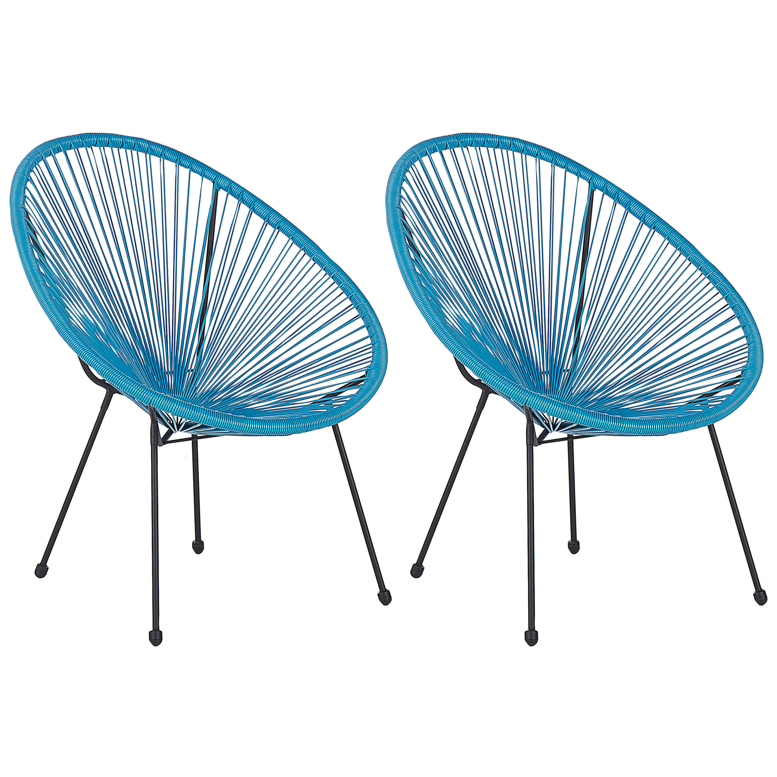 RATTANSTUHL 2er-SET Kunststoff blau 70 cm Acapulco II - Blau/Schwarz, Kunststoff (70/87/90cm) - Beliani