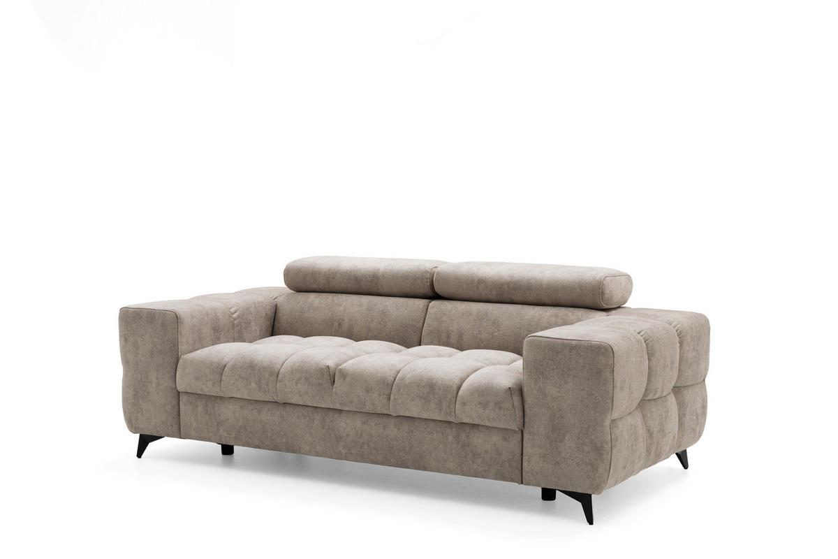 2-SITZER-SOFA PUDDING 209 cm Velours Beige - Beige/Schwarz, Holz/Textil (209/93/100cm) - Muffo