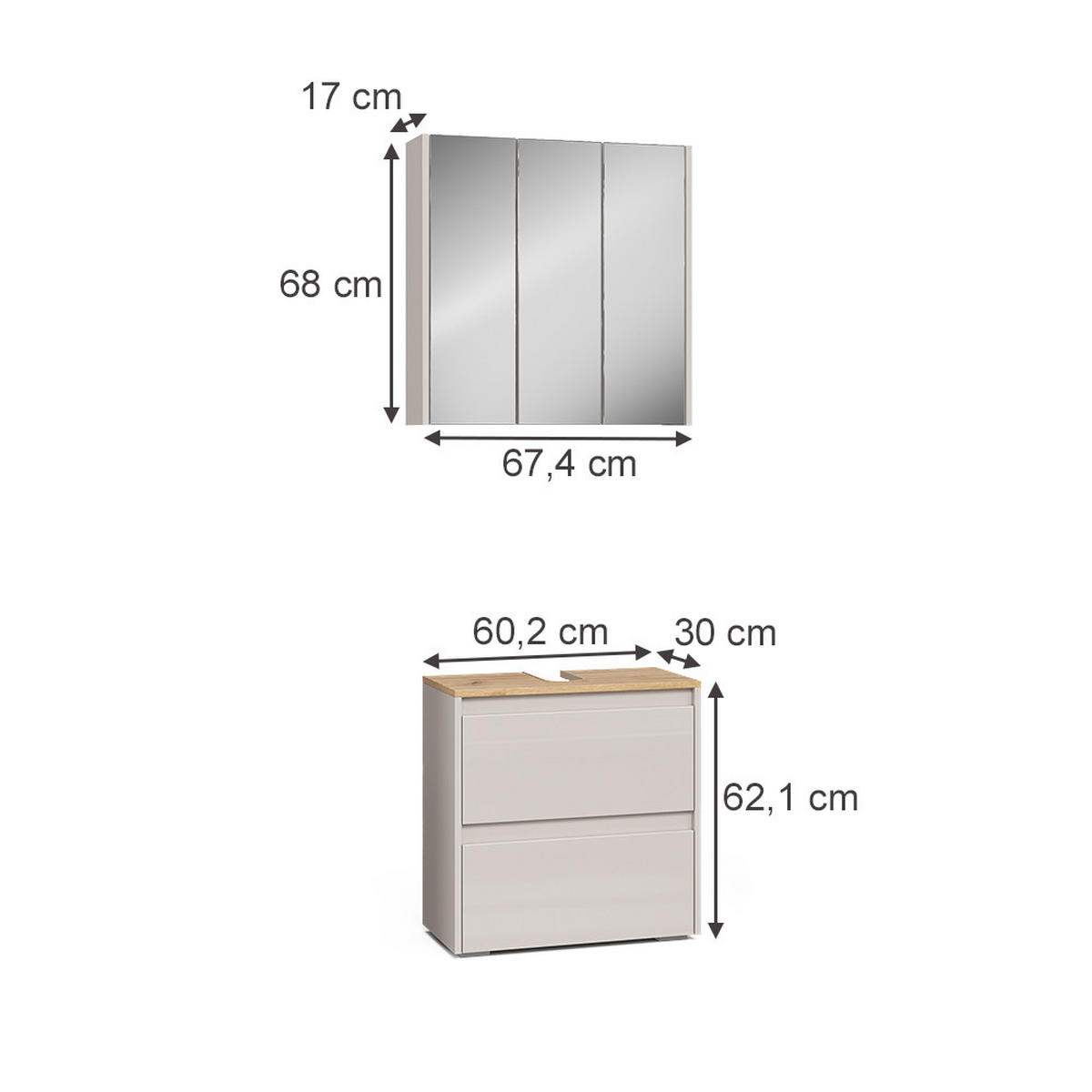 Kaschmir/Hellgrau, Holzwerkstoff (60.1/62/30.1cm) - Vicco