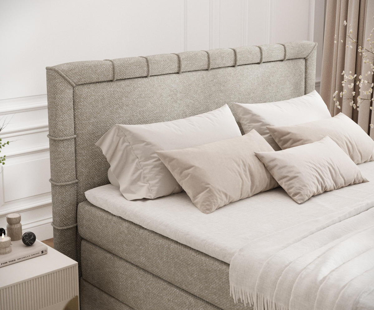 BOXSPRINGBETT Rosabel Beige Grau 140/200 cm mit Matratze und Topper - Beige/Schwarz, Holz/Holzwerkstoff (140/200cm) - Maison de Reve