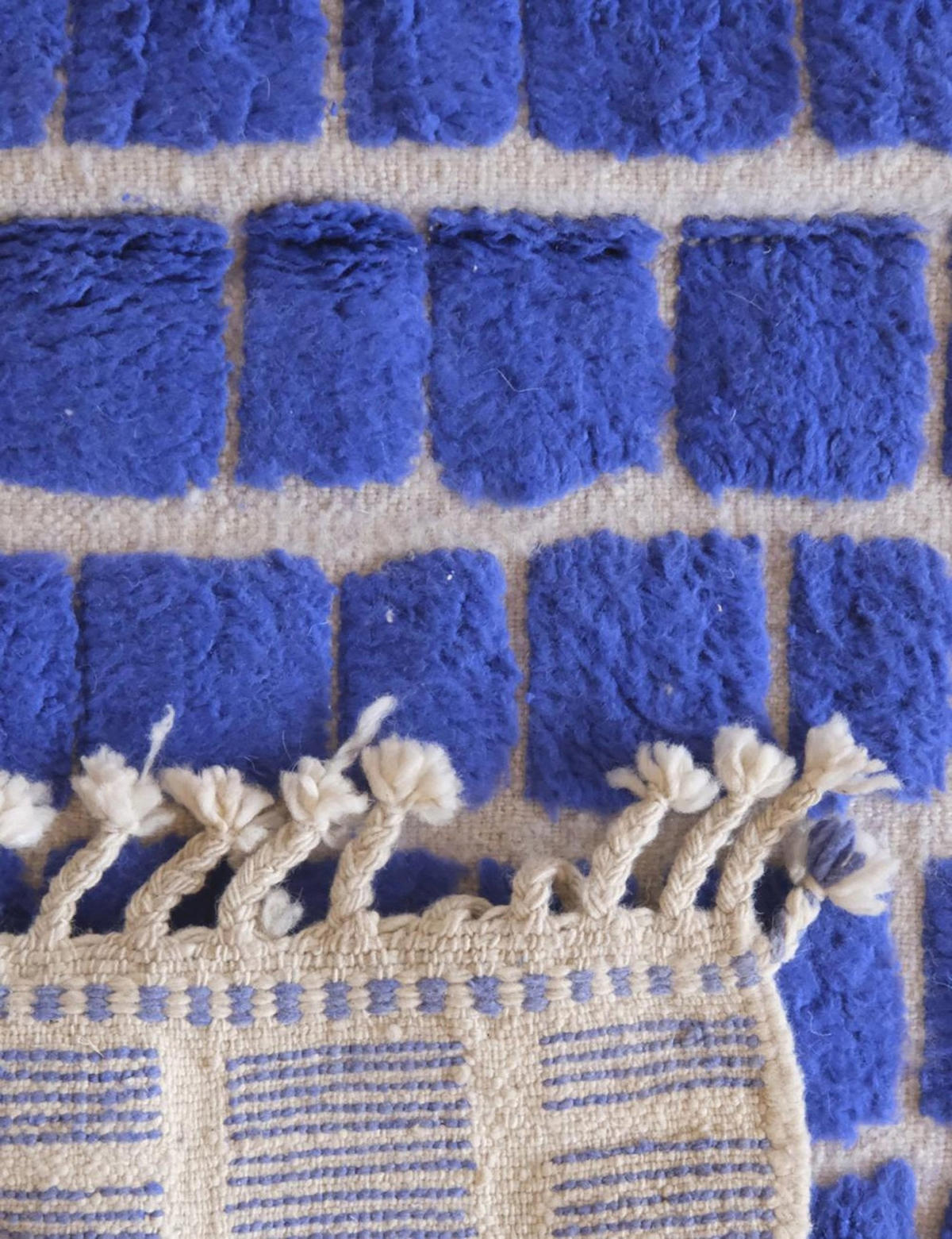BERBERTEPPICH aus Wolle Schachbrett Design 200x 300 cm - Blau, Naturmaterialien (200/300cm) - AFK Living