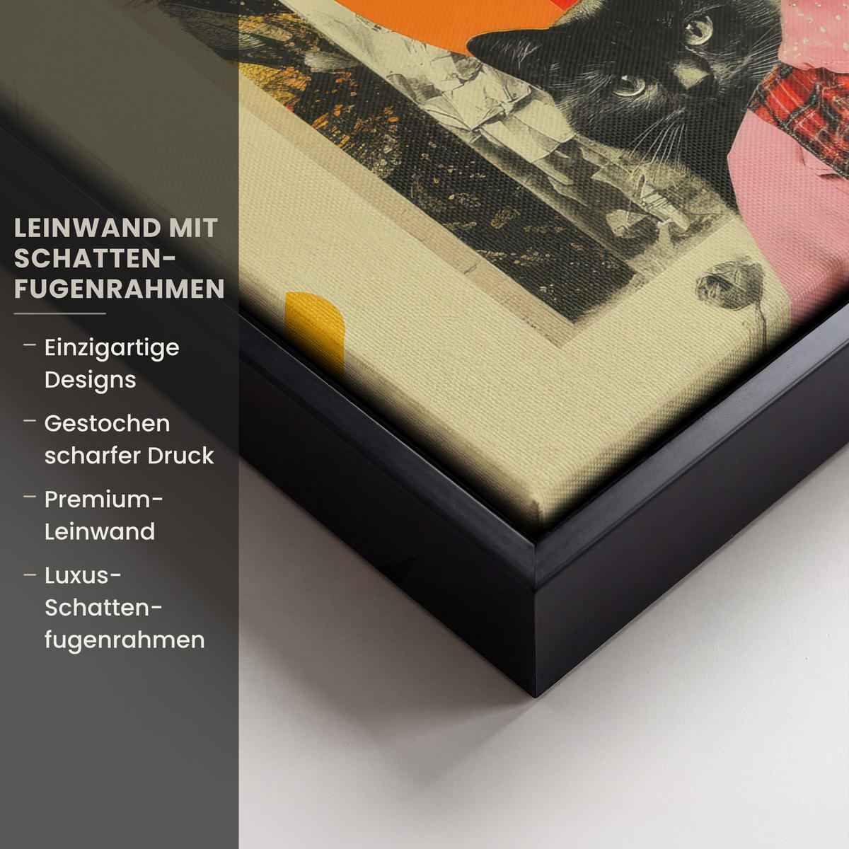 LEINWAND Bilder mit Rahmen - Mädchen - Sonnenbrille - Katze - Retro - 30x20 - Beige, Textil (30/20cm) - MuchoWow