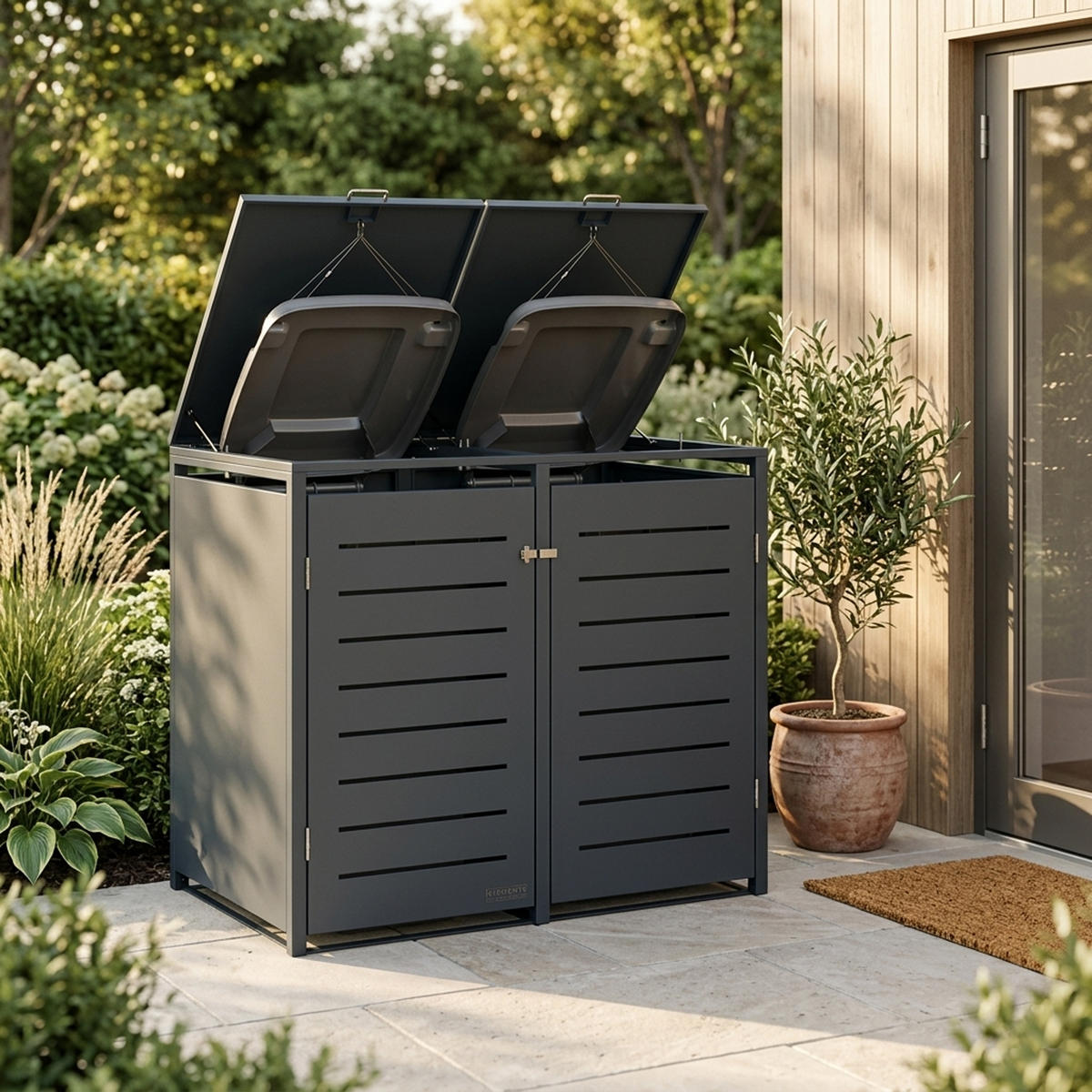 MÜLLTONNENVERKLEIDUNG London - Mülltonnenbox für 2 - Stahl verzinkt, anthrazit - Grau, Metall (132/116/80cm) - TPFGarden