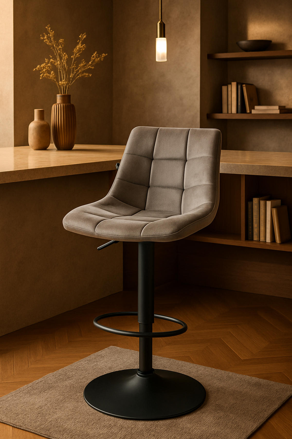 BARHOCKER James Samt schwarz grau - Schwarz/Grau, Textil/Metall (43/108.5/46.5cm) - TPFLiving