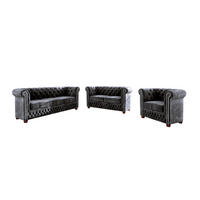 SITZGARNITUR 3+2+1 Chesterfield Lauren Schwarz Samt - Schwarz/Braun, Holz/Textil (203/72/86cm) - S-Style Möbel