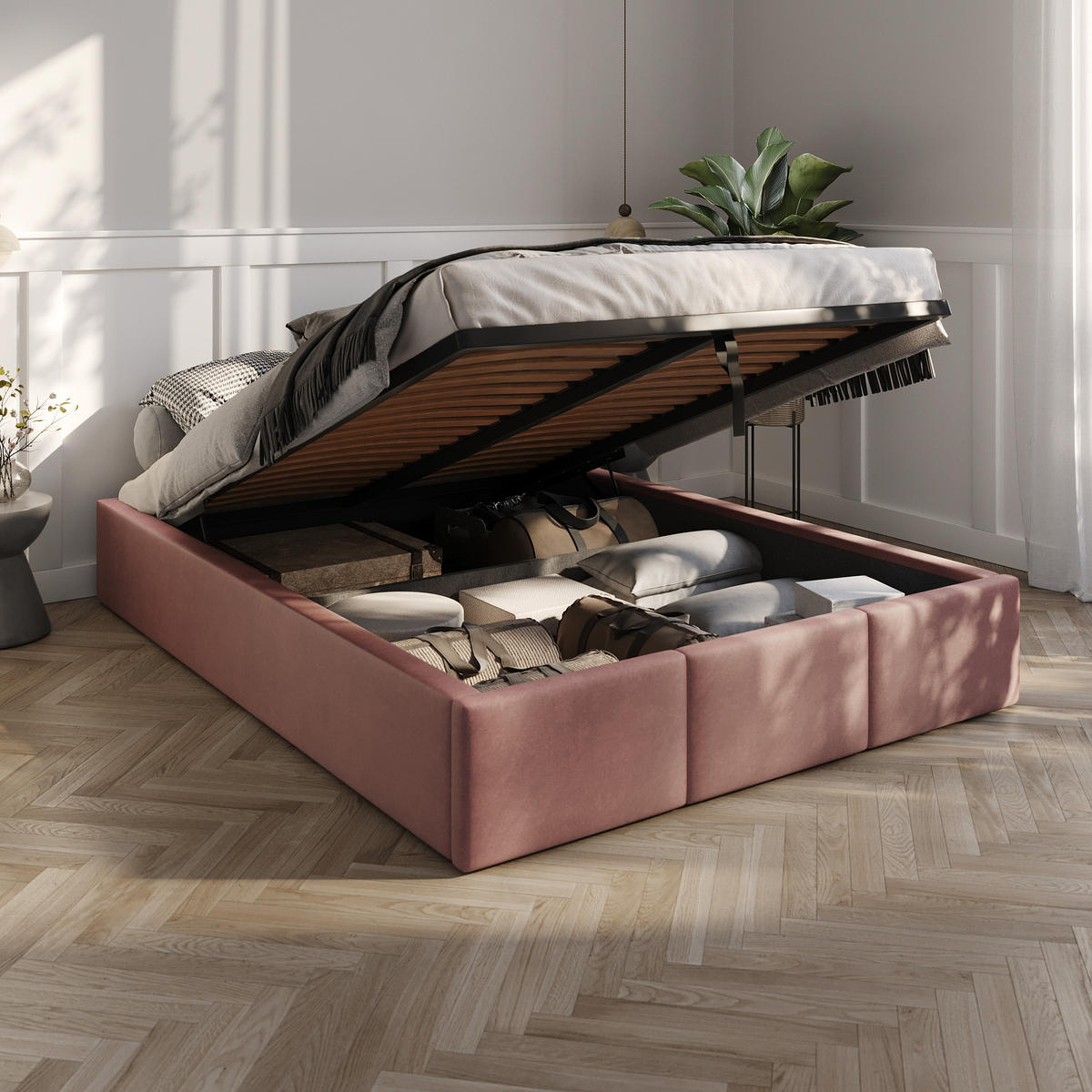 POLSTERBETT für Schlafzimmer Bett mit Stauraum Altrosa 140x200cm - Altrosa, Holzwerkstoff/Textil (160/200cm) - Muralo