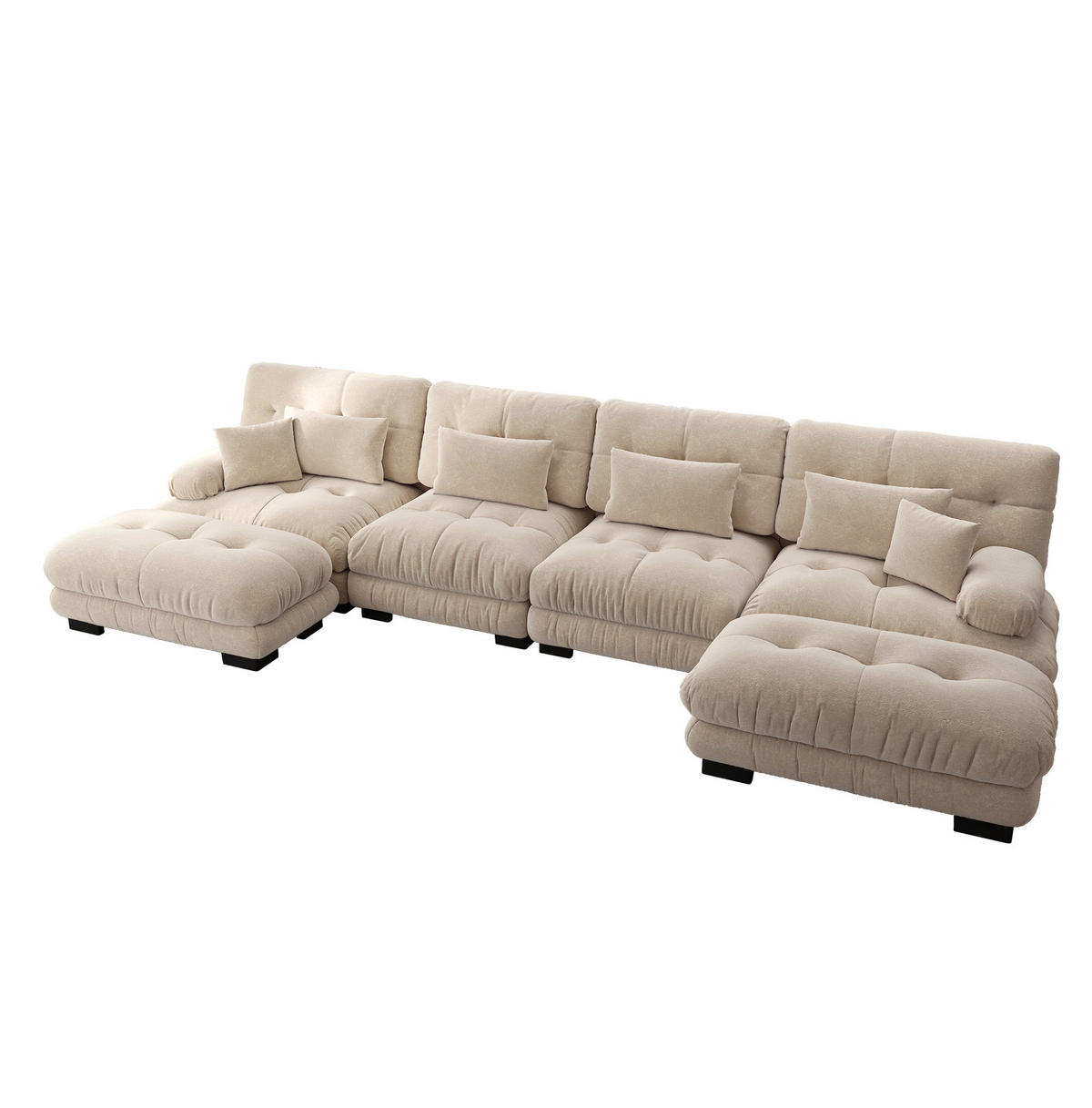 WOHNLANDSCHAFT aus Chenille Hellbraun modular mit beweglichen Ottomane, U- oder L-Form und Cloud-Komfort - Cappuccino, Textil (406/81/145cm) - Modfu