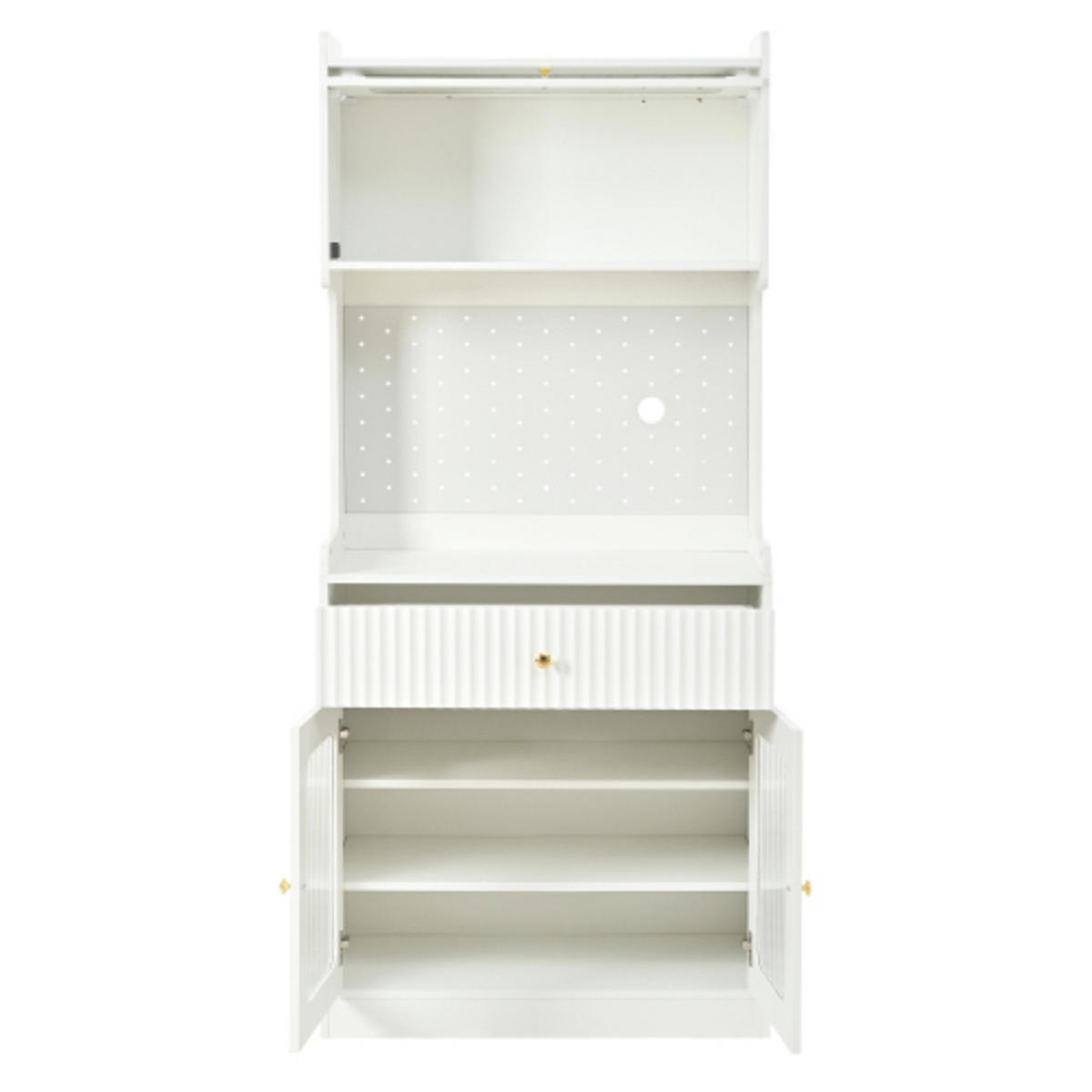 HIGHBOARD mit Riffelglas & LED weiß 80×40×180 cm aus MDF und Spanplatte - Weiß, Holzwerkstoff (80/180/40cm) - Luhomfu
