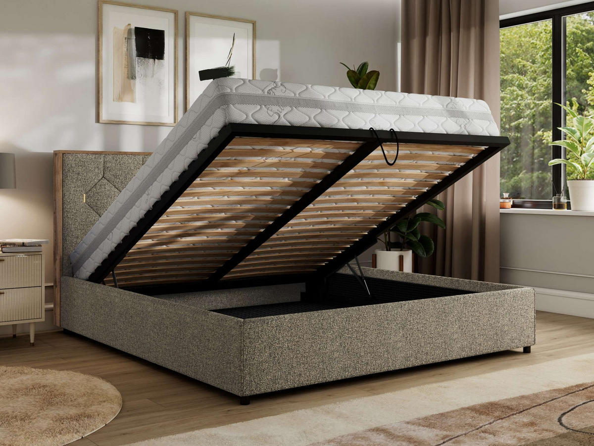 POLSTERBETT LARINO CLASSIC 160/200 - Grau Strukture - ohne Matratze - Grau, Textil (160/200cm) - MKS